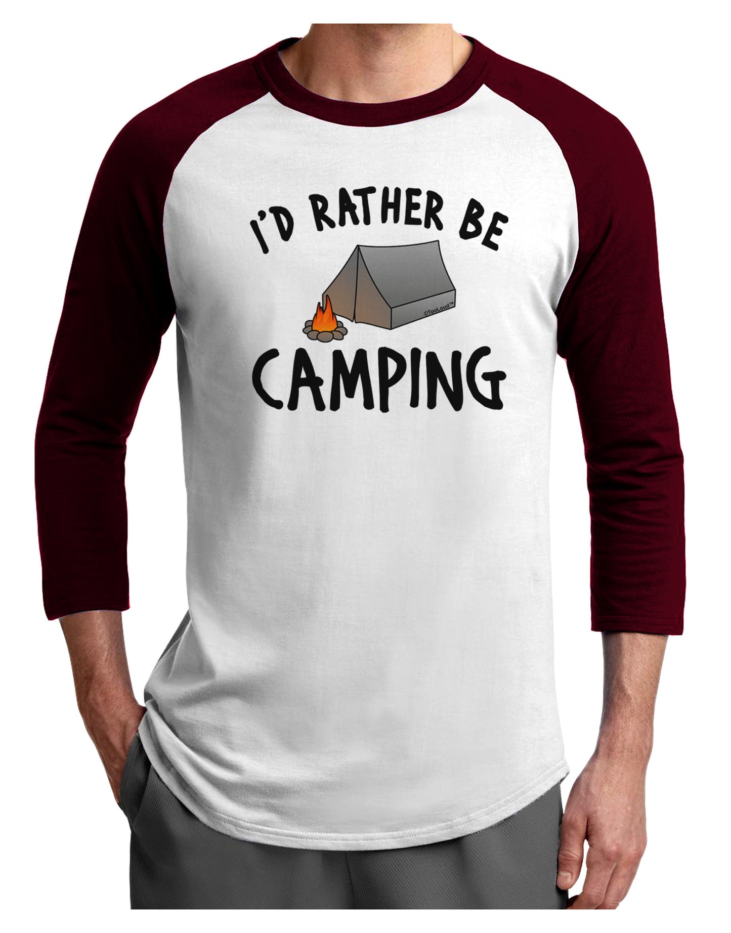 I'd Rather Be Camping Adult Raglan Shirt-Raglan Shirt-TooLoud-White-Cardinal-X-Small-Davson Sales