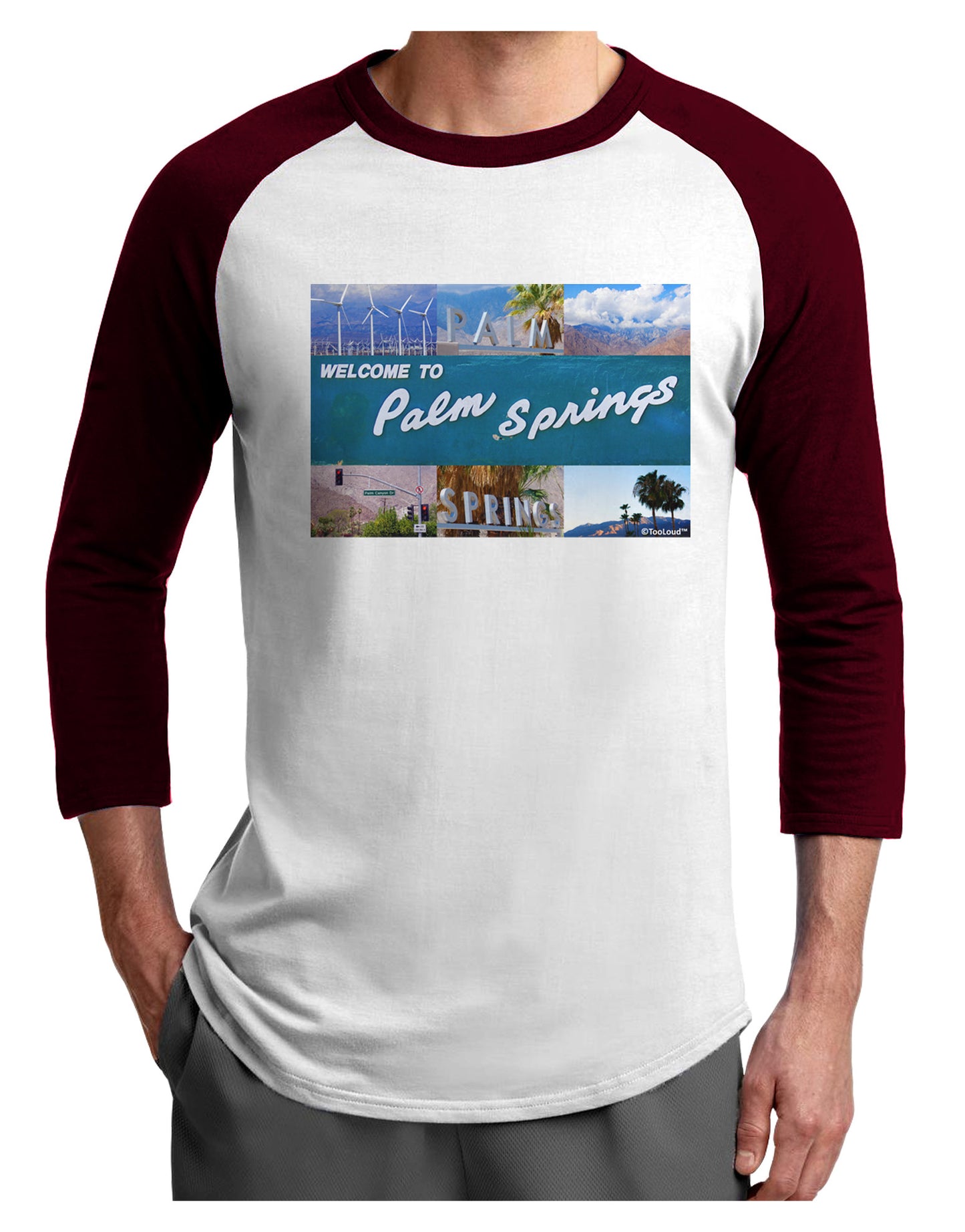 TooLoud Welcome to Palm Springs Collage Adult Raglan Shirt-TooLoud-White-Cardinal-X-Small-Davson Sales