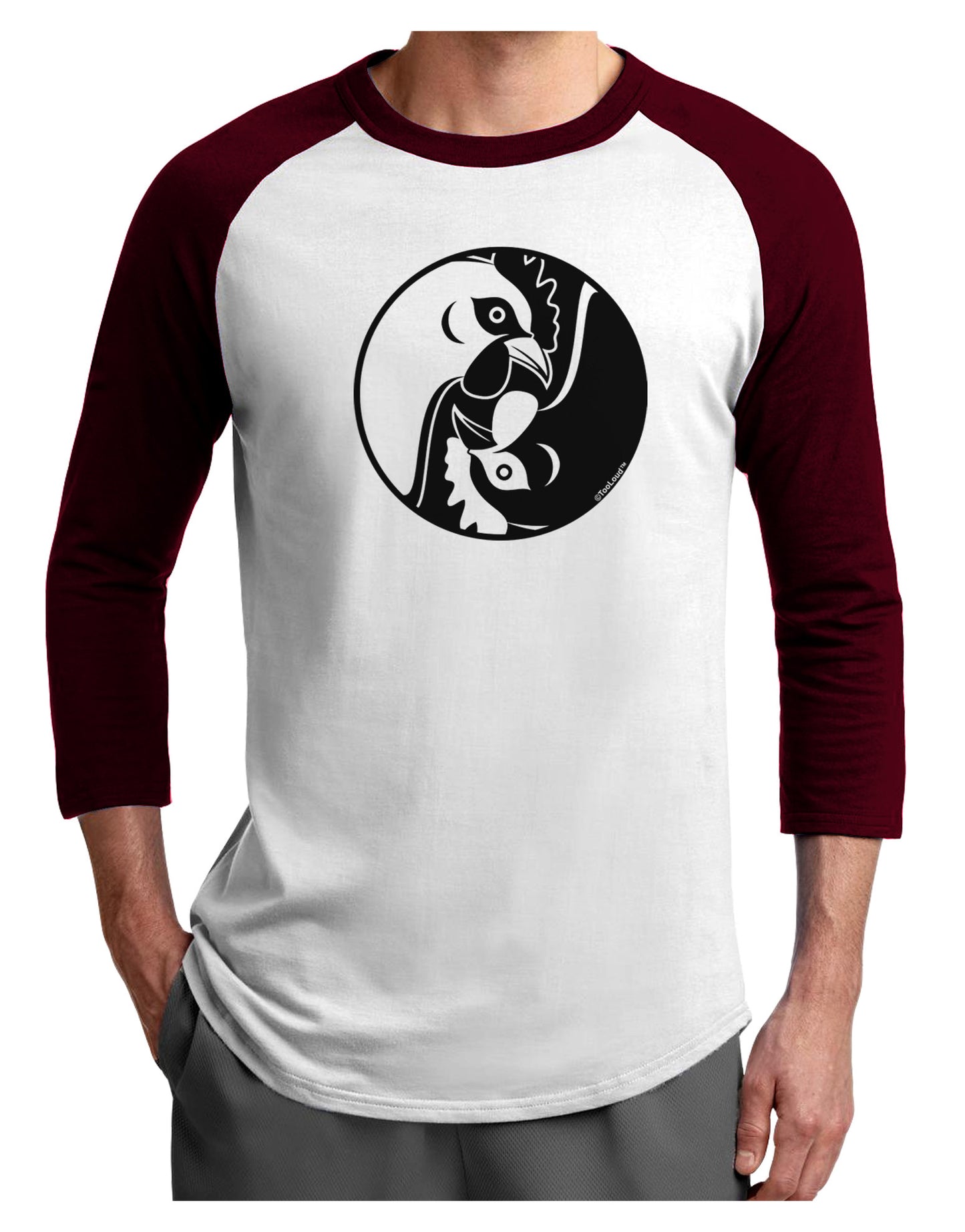 TooLoud Yin Yang Chicken Adult Raglan Shirt-Raglan Shirt-TooLoud-White-Cardinal-X-Small-Davson Sales