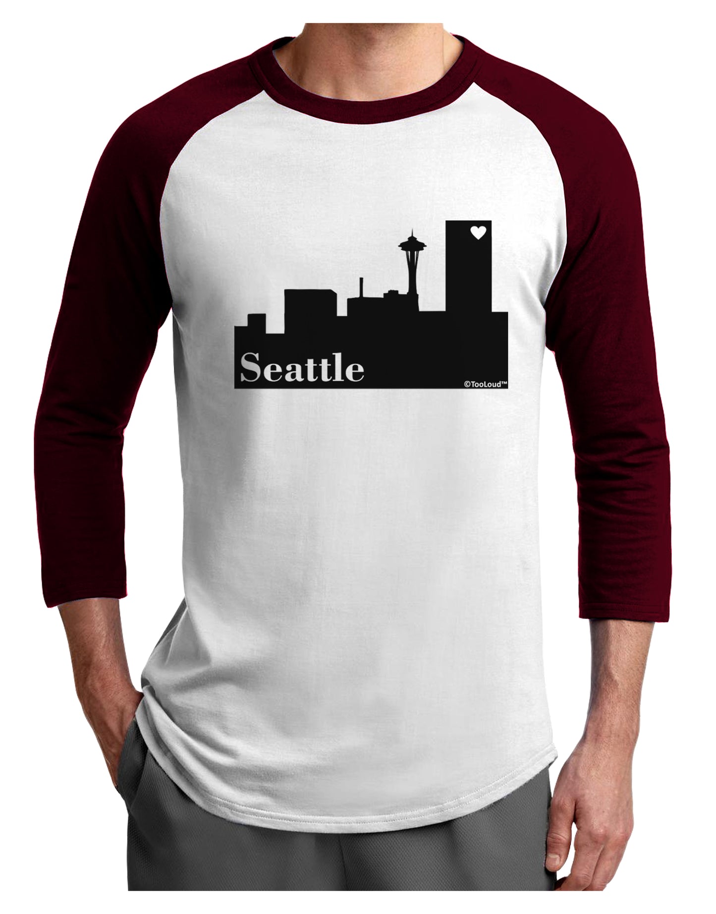 Seattle Skyline with Space Needle Adult Raglan Shirt by TooLoud-TooLoud-White-Cardinal-X-Small-Davson Sales