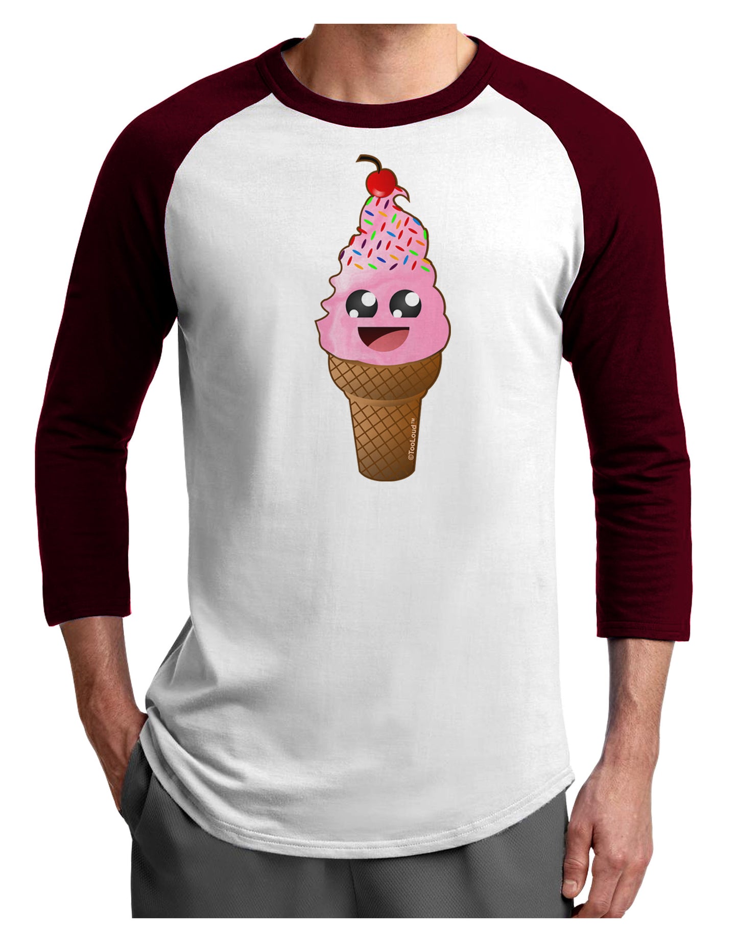 Cute Ice Cream Cone Adult Raglan Shirt-Raglan Shirt-TooLoud-White-Cardinal-X-Small-Davson Sales