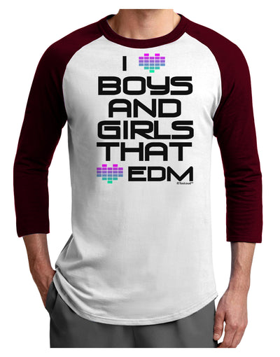 I Heart Boys and Girls That Heart EDM Adult Raglan Shirt-TooLoud-White-Cardinal-X-Small-Davson Sales