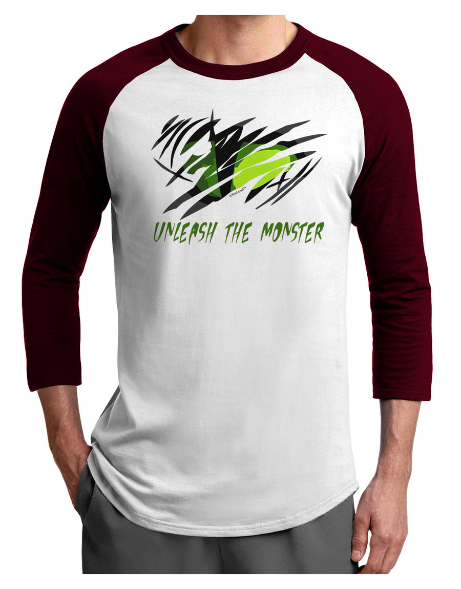 TooLoud Unleash The Monster Adult Raglan Shirt-TooLoud-White-Black-X-Small-Davson Sales