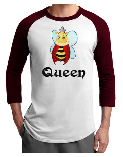 Queen Bee Text 2 Adult Raglan Shirt-TooLoud-White-Cardinal-X-Small-Davson Sales