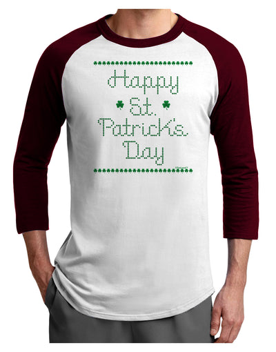 Happy St Patricks Day Clovers Adult Raglan Shirt-Raglan Shirt-TooLoud-White-Cardinal-X-Small-Davson Sales