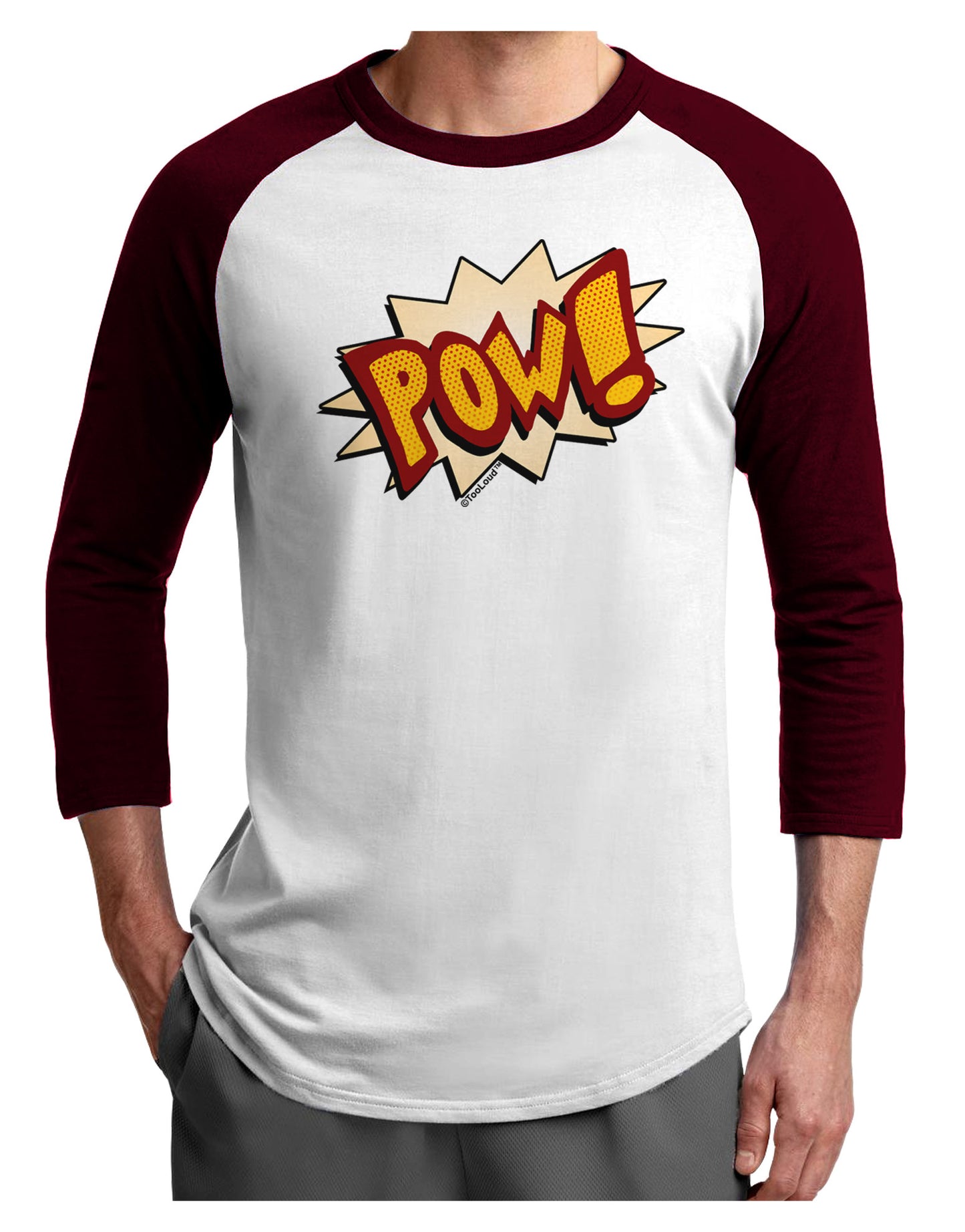 Onomatopoeia POW Adult Raglan Shirt-TooLoud-White-Cardinal-X-Small-Davson Sales