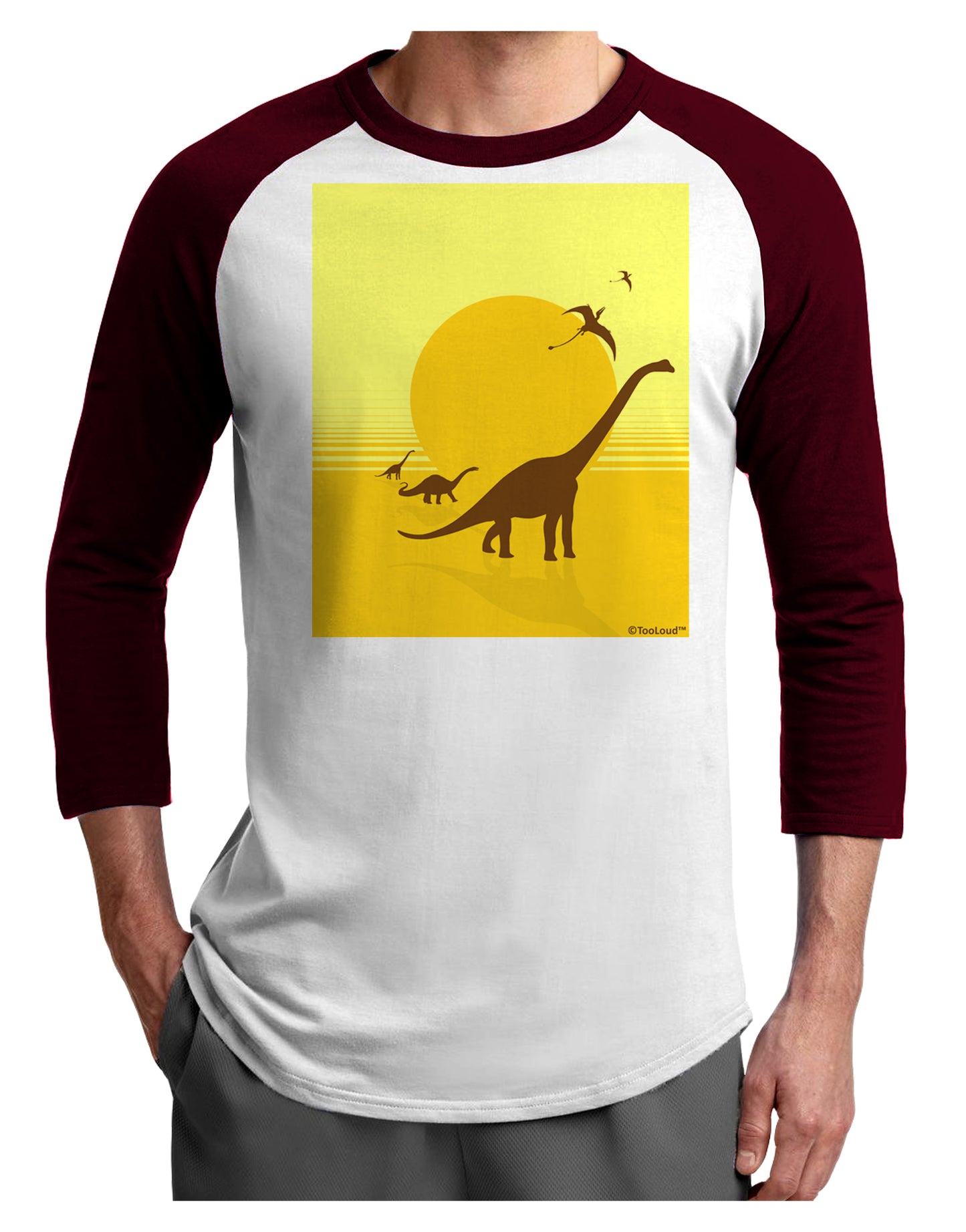 Brontosaurus and Pterodactyl Silhouettes with Sun Adult Raglan Shirt by TooLoud-TooLoud-White-Cardinal-X-Small-Davson Sales