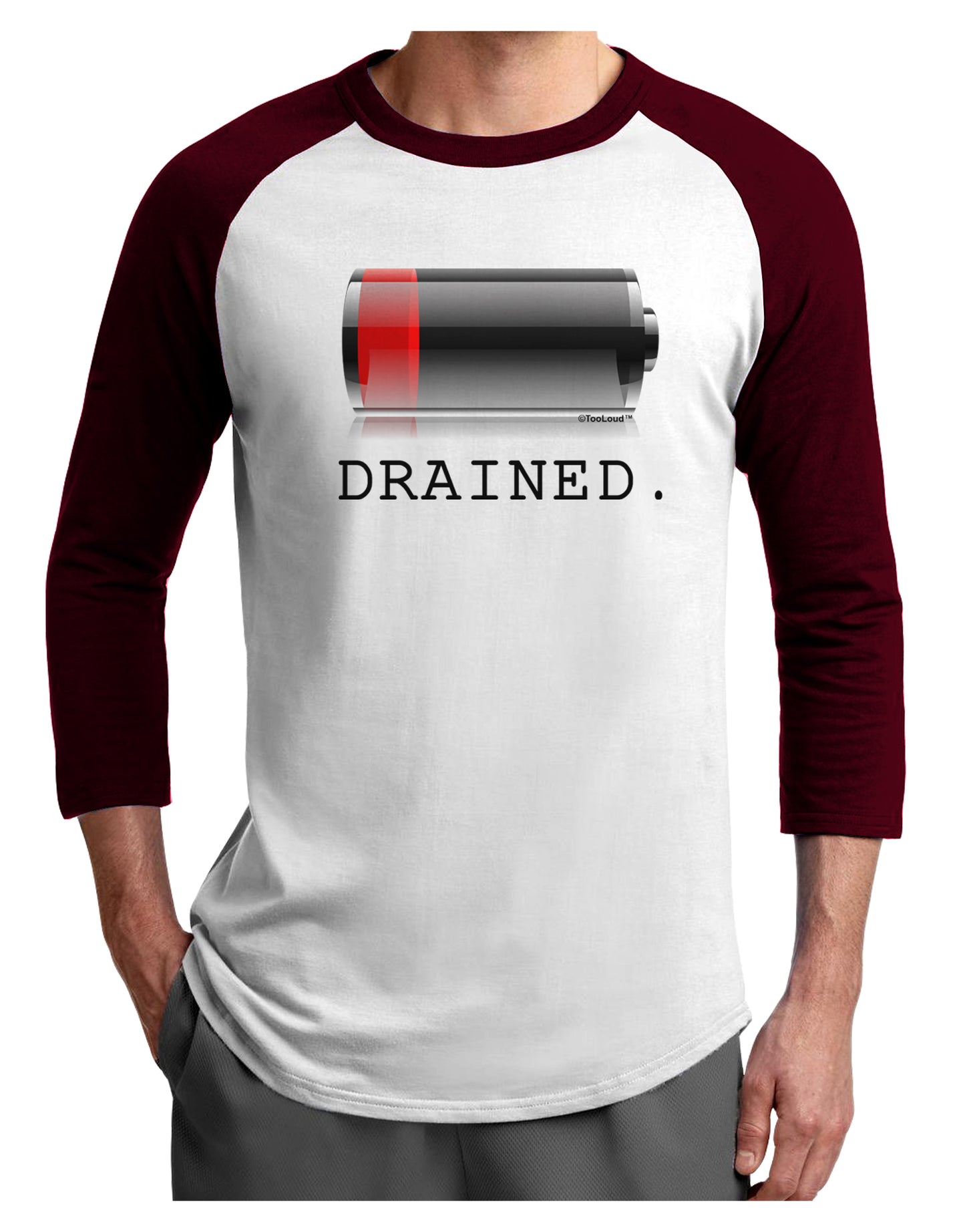 Battery Drained Adult Raglan Shirt-Raglan Shirt-TooLoud-White-Cardinal-X-Small-Davson Sales