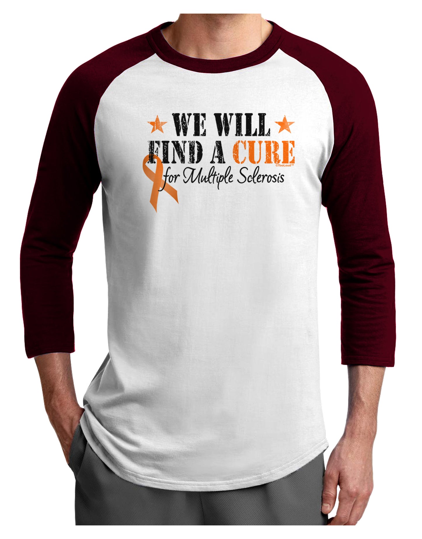MS - We Will Find A Cure Adult Raglan Shirt-Raglan Shirt-TooLoud-White-Cardinal-X-Small-Davson Sales