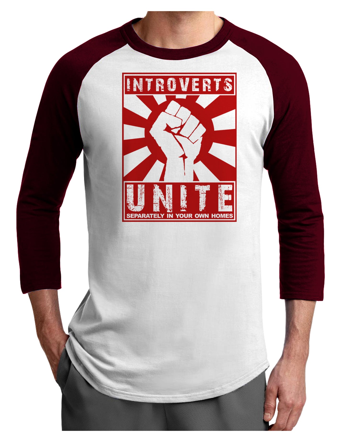 Introverts Unite Funny Adult Raglan Shirt by TooLoud-TooLoud-White-Cardinal-X-Small-Davson Sales