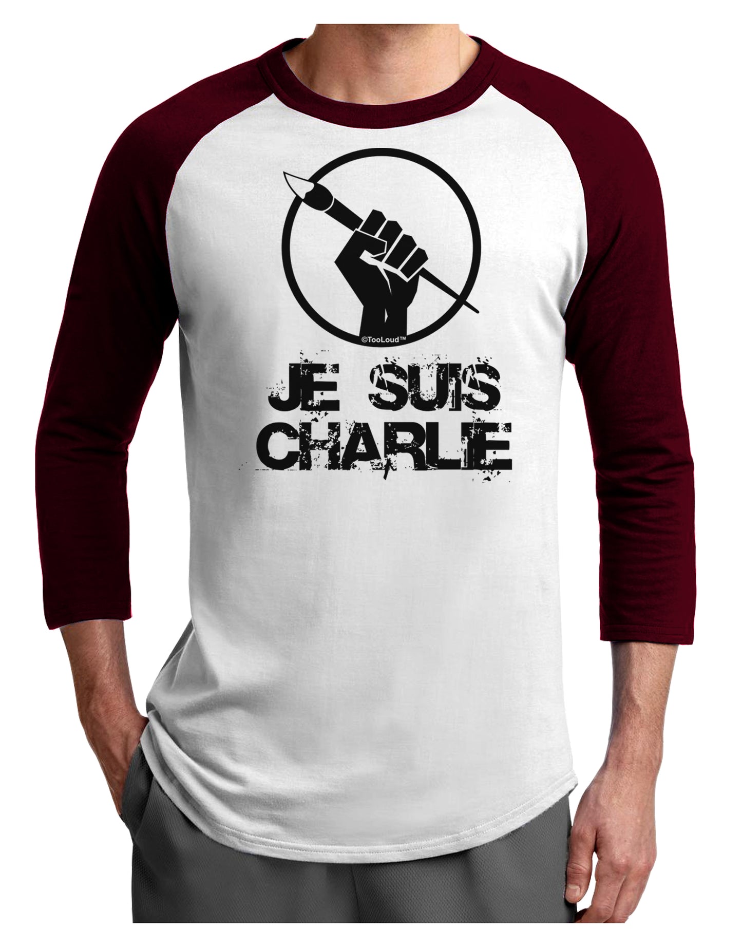 Je Suis Charlie Adult Raglan Shirt-TooLoud-White-Cardinal-X-Small-Davson Sales
