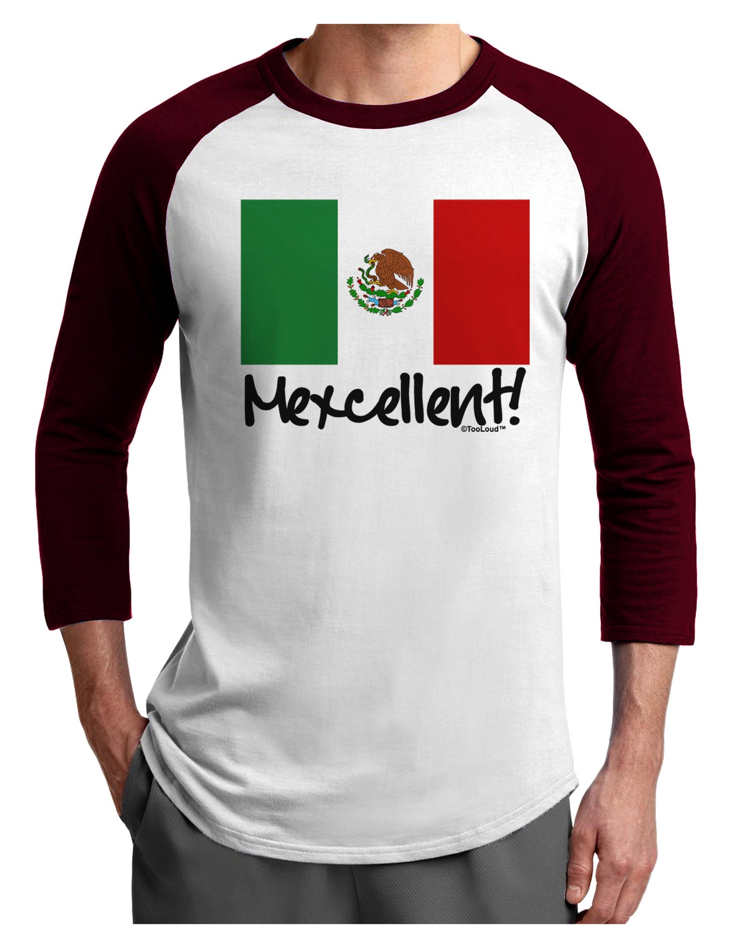 Mexcellent - Mexican Flag Adult Raglan Shirt-TooLoud-White-Cardinal-X-Small-Davson Sales