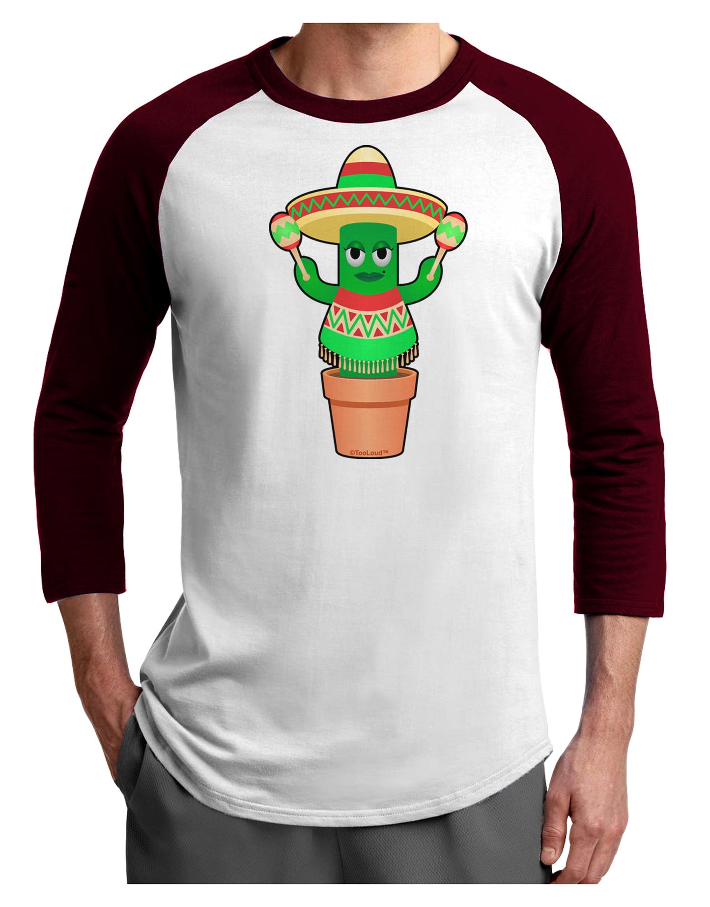 Fiesta Cactus Poncho Adult Raglan Shirt-Raglan Shirt-TooLoud-White-Cardinal-X-Small-Davson Sales