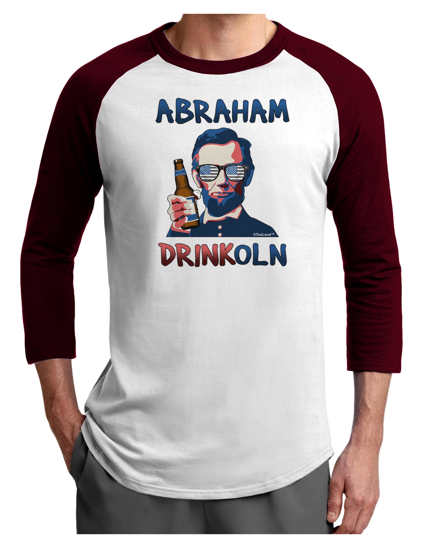 Abraham Drinkoln with Text Adult Raglan Shirt-Raglan Shirt-TooLoud-White-Cardinal-X-Small-Davson Sales