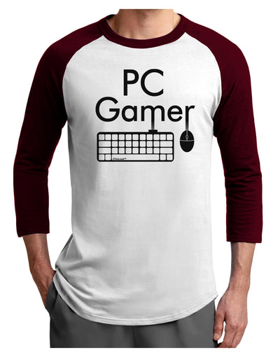 PC Gamer BnW Adult Raglan Shirt-TooLoud-White-Cardinal-X-Small-Davson Sales