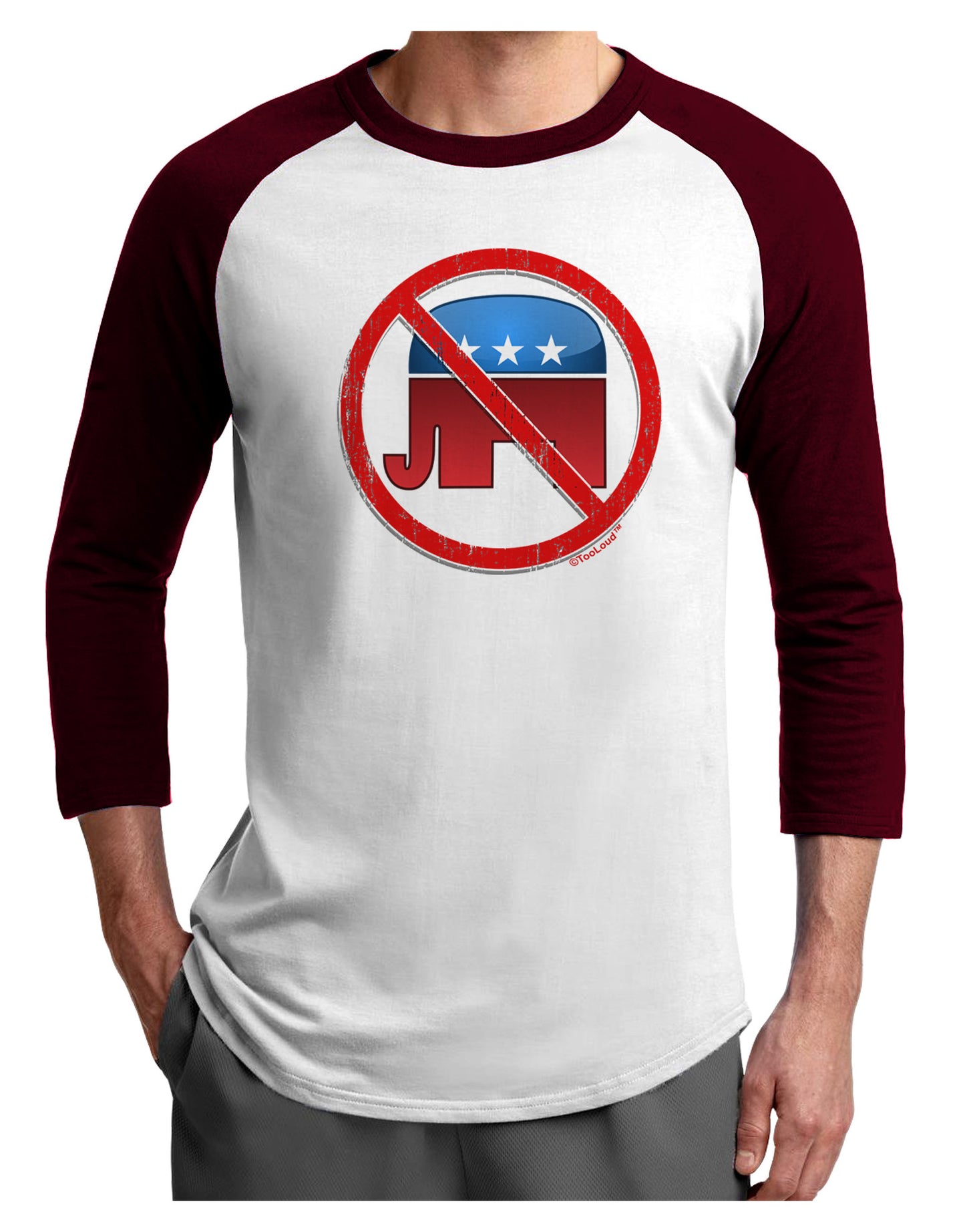 Distressed No Republicans Sign Adult Raglan Shirt-Raglan Shirt-TooLoud-White-Cardinal-X-Small-Davson Sales