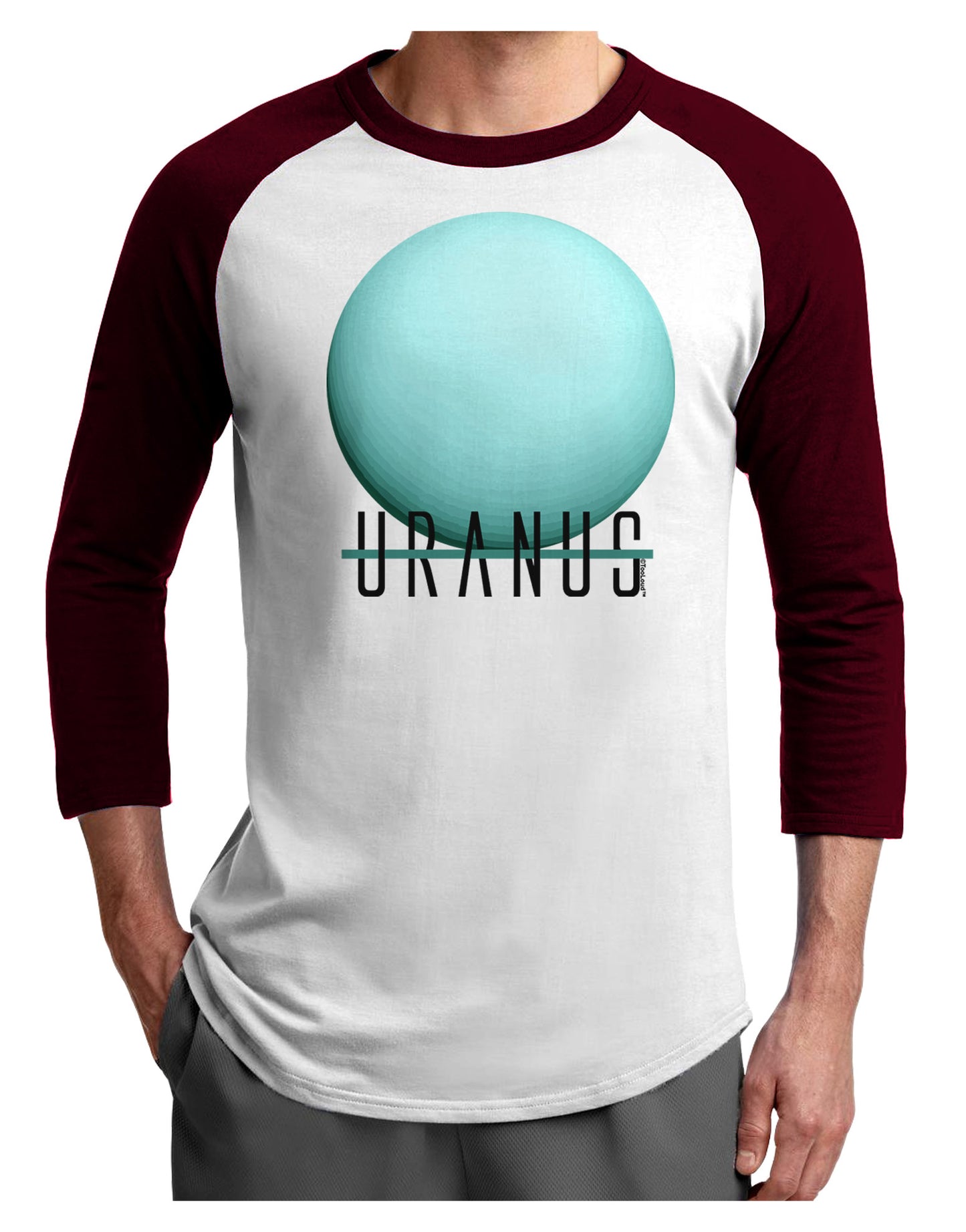 Planet Uranus Text Adult Raglan Shirt-Raglan Shirt-TooLoud-White-Cardinal-X-Small-Davson Sales