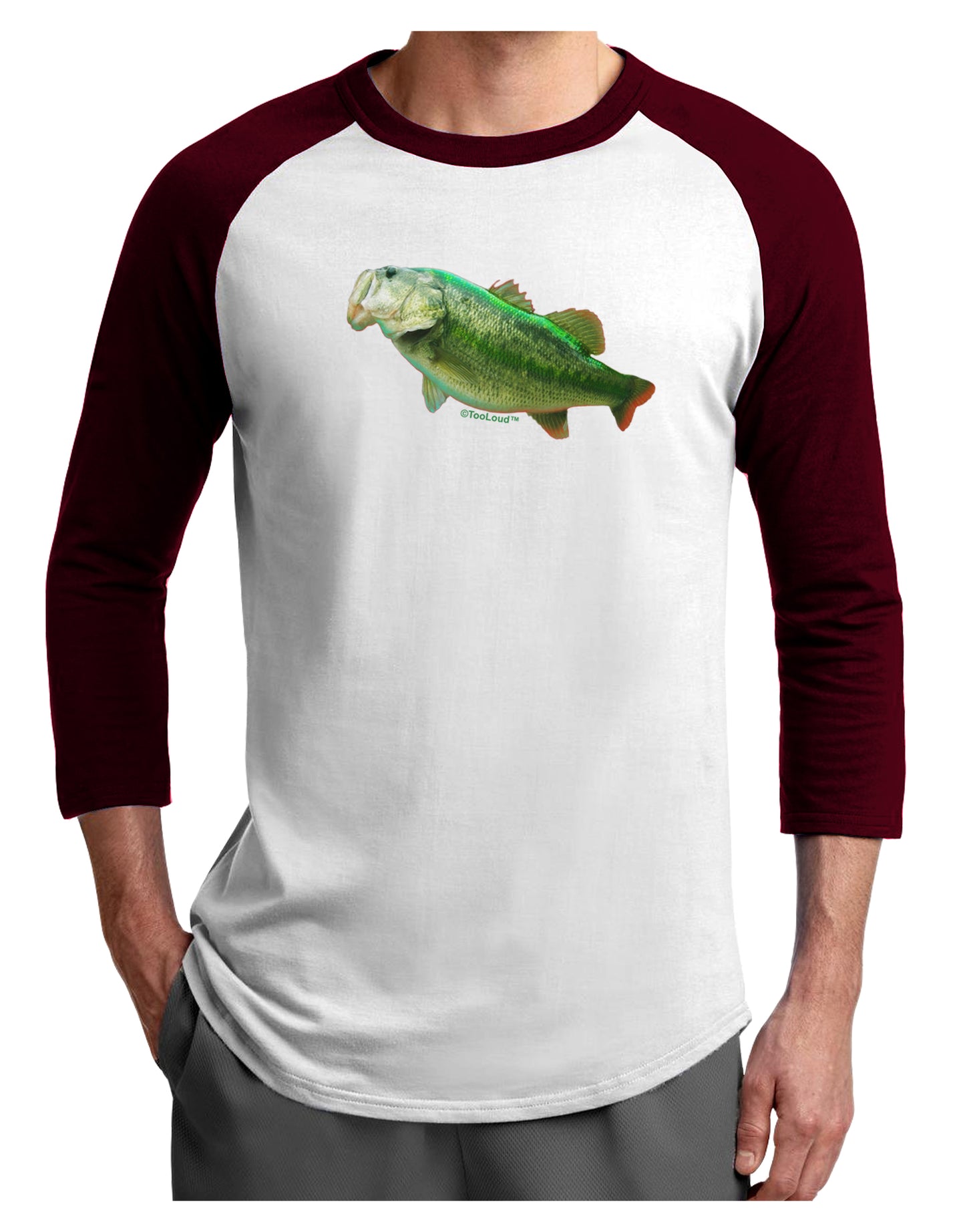 Big Bass Fish Adult Raglan Shirt-Raglan Shirt-TooLoud-White-Cardinal-X-Small-Davson Sales