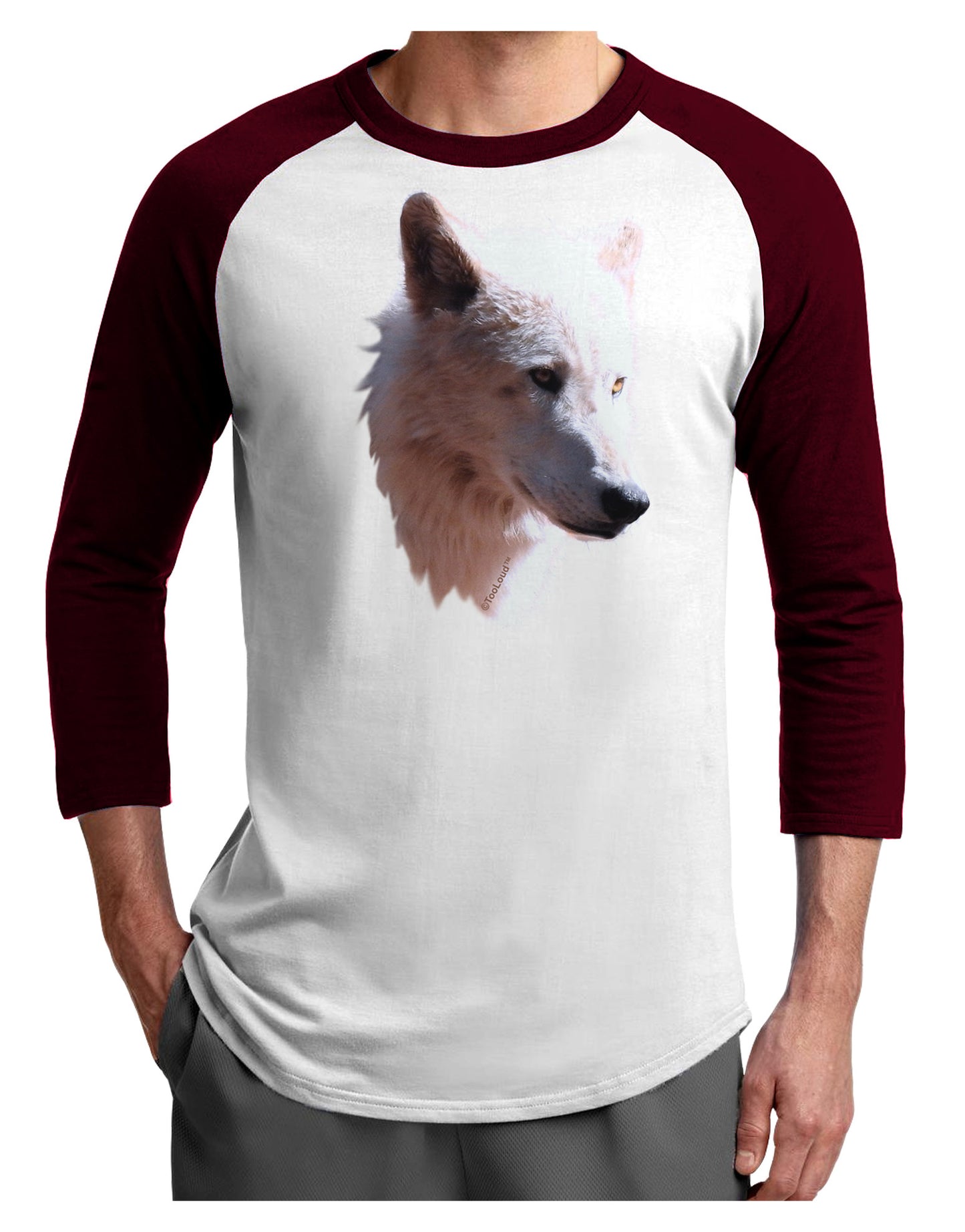 Magnificent White Wolf Head Adult Raglan Shirt-Raglan Shirt-TooLoud-White-Cardinal-X-Small-Davson Sales