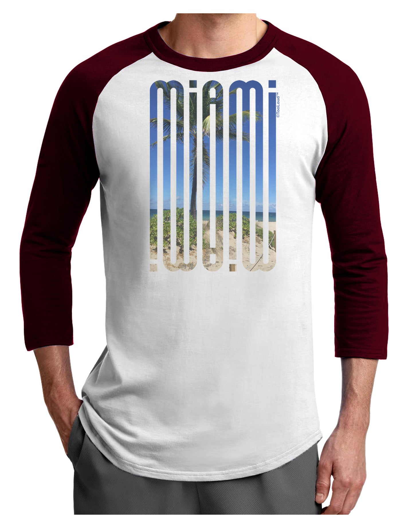 Miami Beach View Mirage Adult Raglan Shirt-Raglan Shirt-TooLoud-White-Cardinal-X-Small-Davson Sales