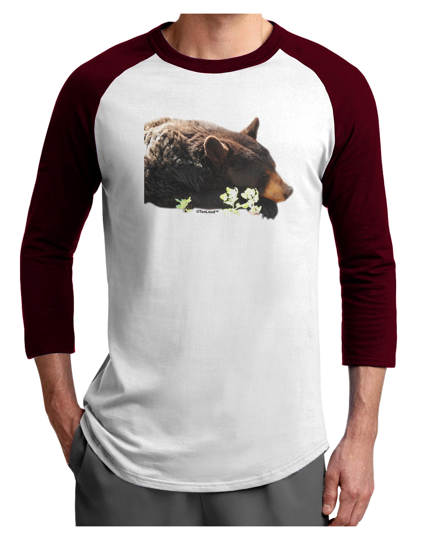 Laying Black Bear Cutout Adult Raglan Shirt-Raglan Shirt-TooLoud-White-Cardinal-X-Small-Davson Sales