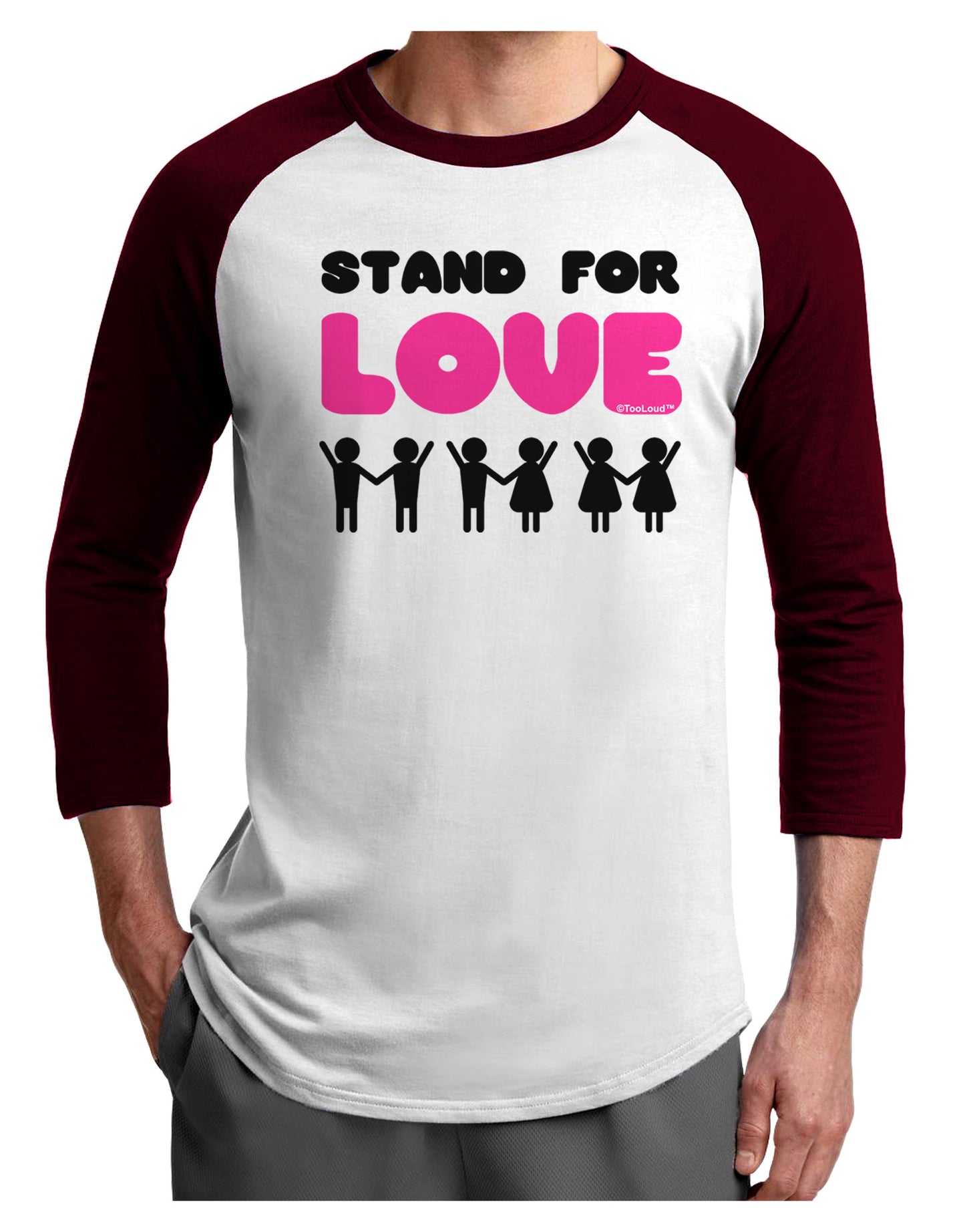 Stand For Love Pink Adult Raglan Shirt-TooLoud-White-Cardinal-X-Small-Davson Sales