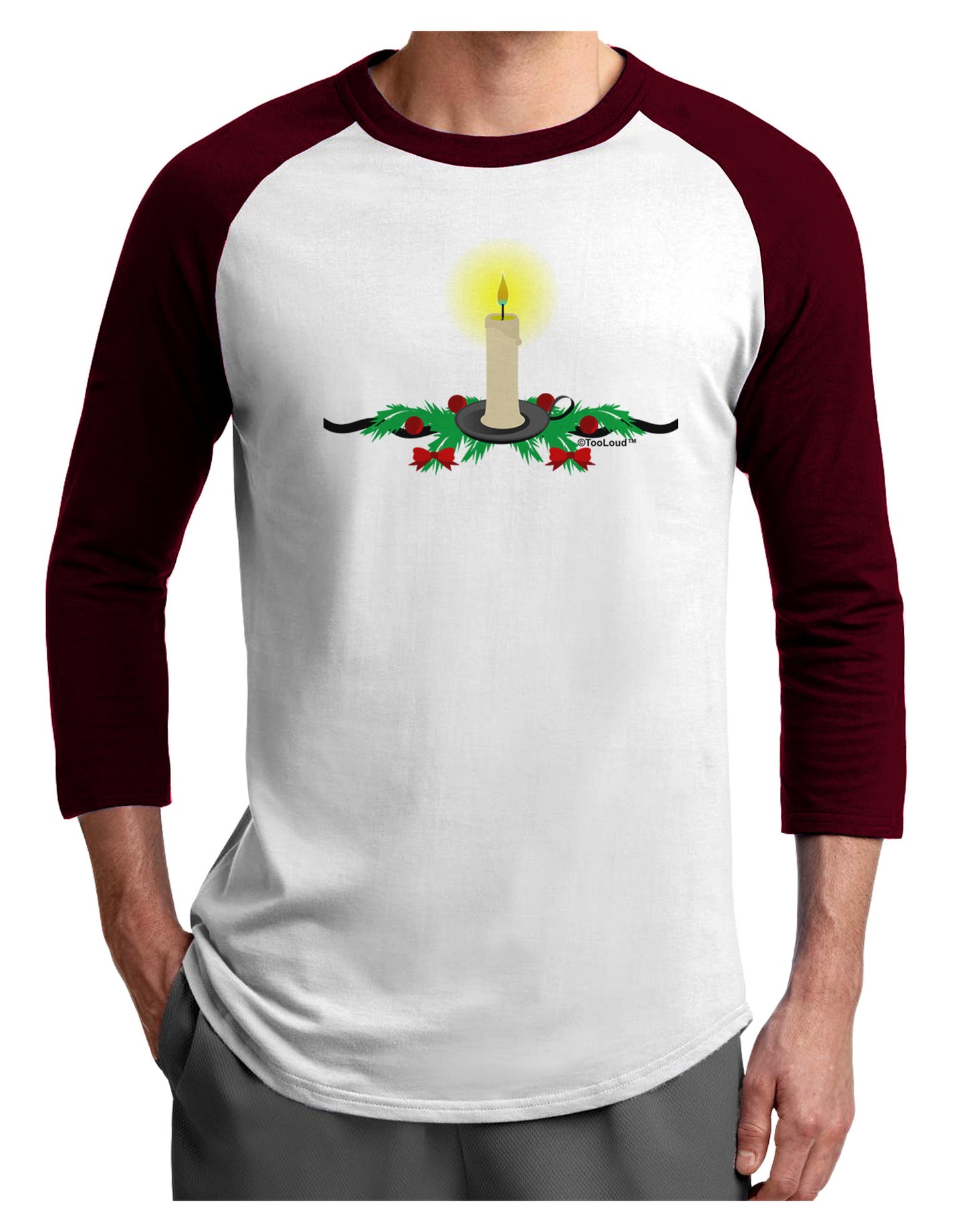 Chirstmas Candle Adult Raglan Shirt-Raglan Shirt-TooLoud-White-Cardinal-X-Small-Davson Sales