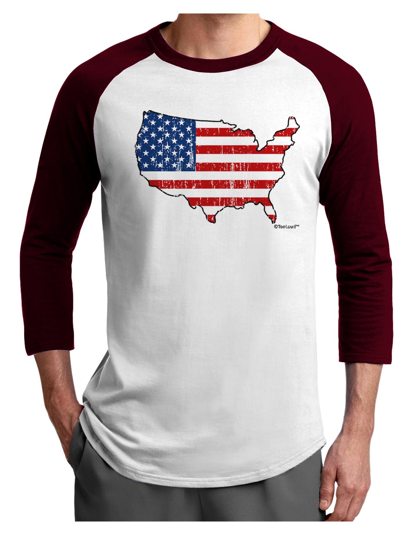 United States Cutout - American Flag Distressed Adult Raglan Shirt by TooLoud-TooLoud-White-Cardinal-X-Small-Davson Sales