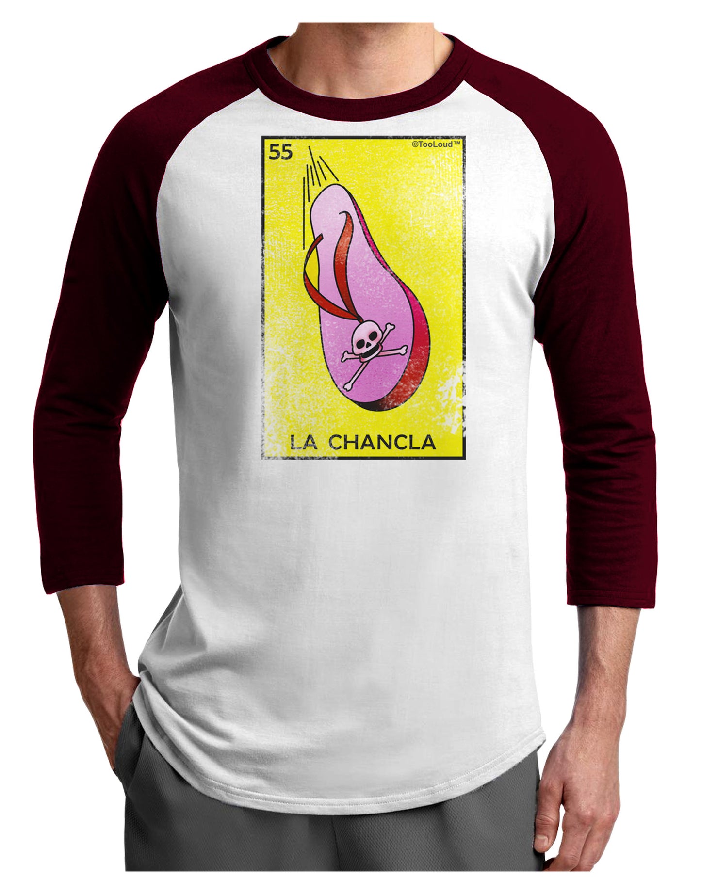 La Chancla Loteria Distressed Adult Raglan Shirt by-Raglan Shirt-TooLoud-White-Cardinal-X-Small-Davson Sales