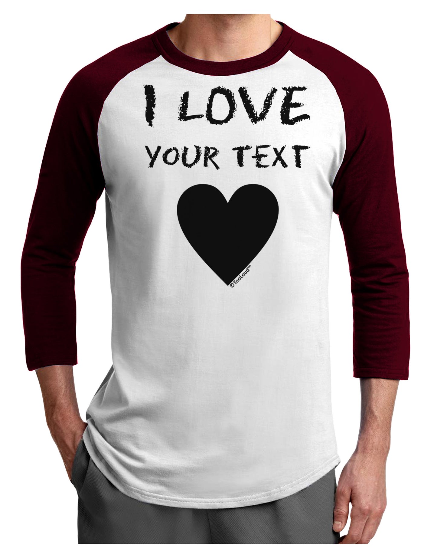 Personalized I Love Customized Adult Raglan Shirt-Raglan Shirt-TooLoud-White-Cardinal-X-Small-Davson Sales
