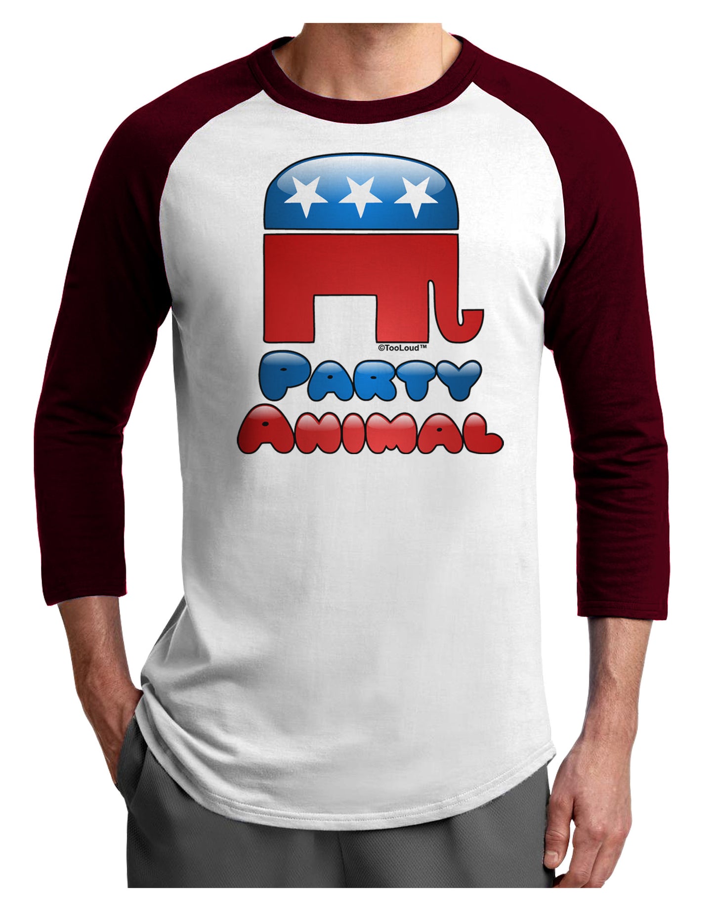 Republican Party Animal Adult Raglan Shirt-TooLoud-White-Cardinal-X-Small-Davson Sales
