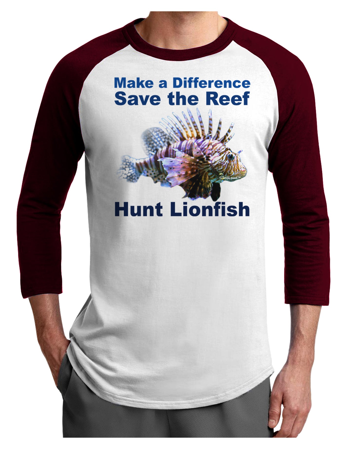 Save the Reef - Hunt Lionfish Adult Raglan Shirt-Raglan Shirt-TooLoud-White-Cardinal-X-Small-Davson Sales