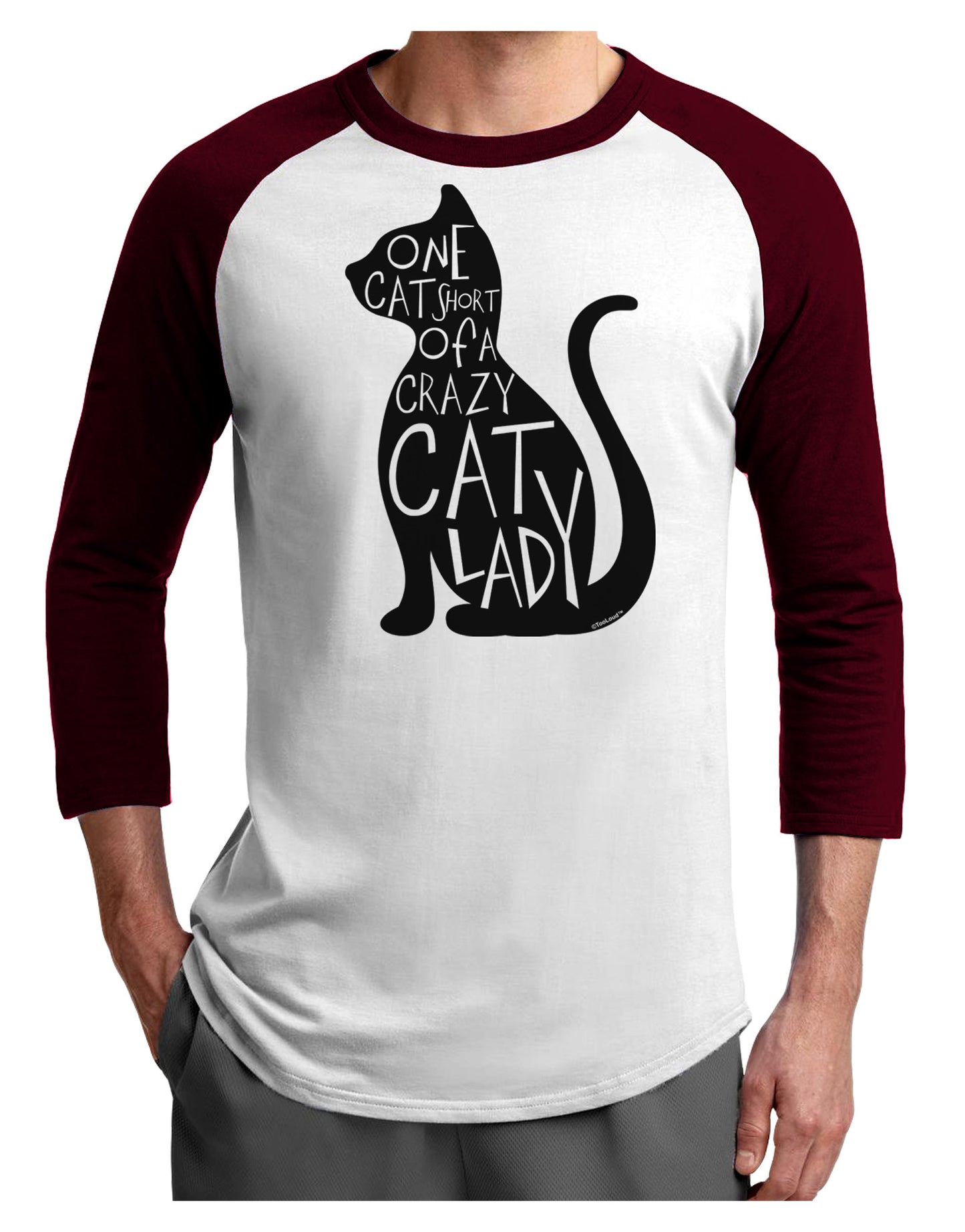 One Cat Short Of A Crazy Cat Lady Adult Raglan Shirt-TooLoud-White-Cardinal-X-Small-Davson Sales