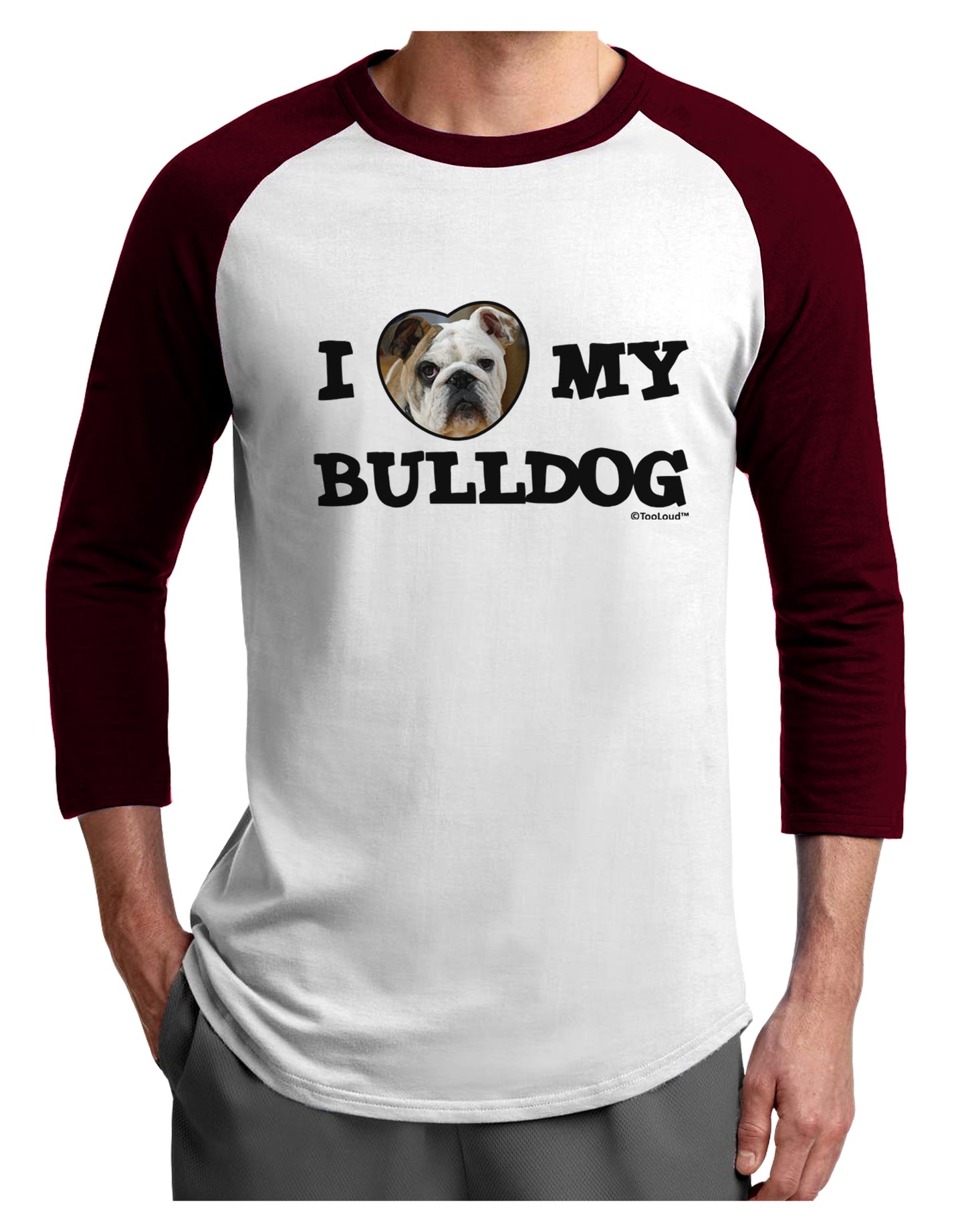I Heart My Bulldog Adult Raglan Shirt by TooLoud-TooLoud-White-Cardinal-X-Small-Davson Sales