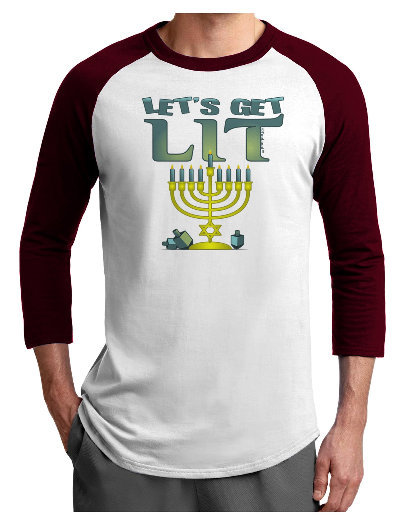 Let's Get Lit Menorah Adult Raglan Shirt-Raglan Shirt-TooLoud-White-Cardinal-X-Small-Davson Sales