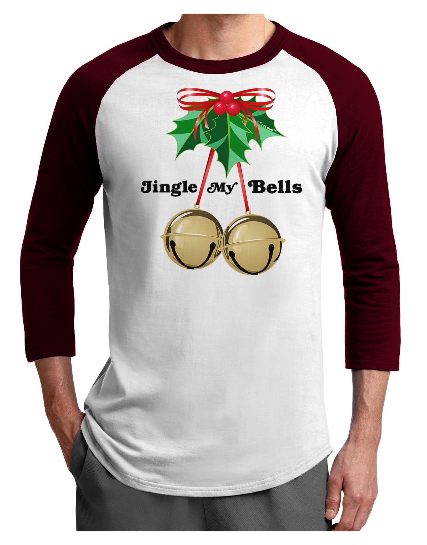 Jingle My Bells Adult Raglan Shirt-Raglan Shirt-TooLoud-White-Cardinal-X-Small-Davson Sales