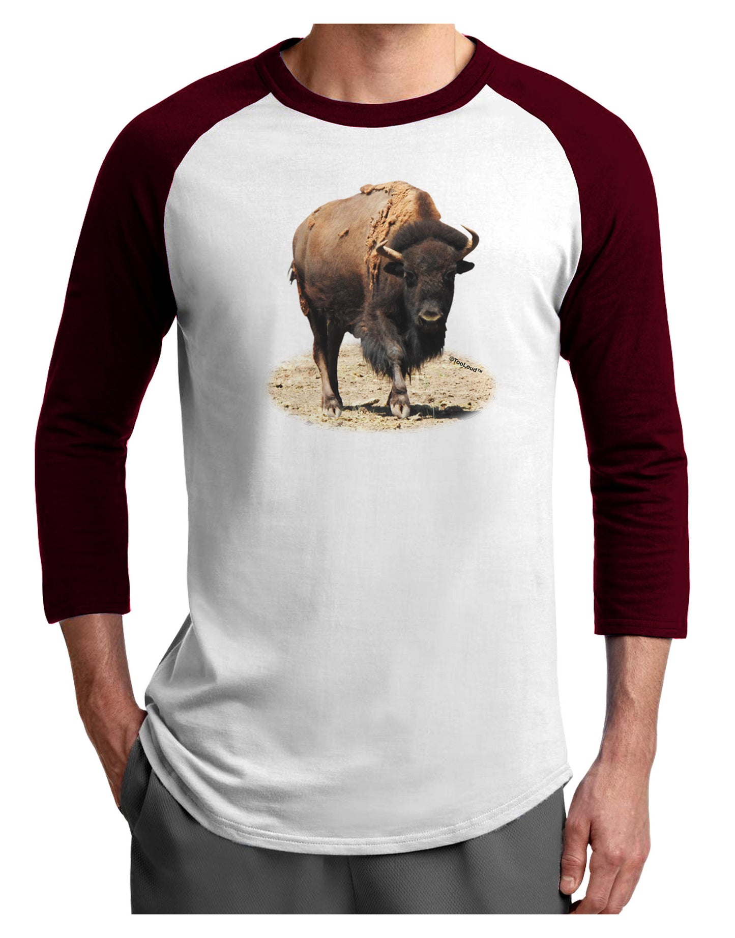 Strong Bison Cutout Adult Raglan Shirt-Raglan Shirt-TooLoud-White-Cardinal-X-Small-Davson Sales