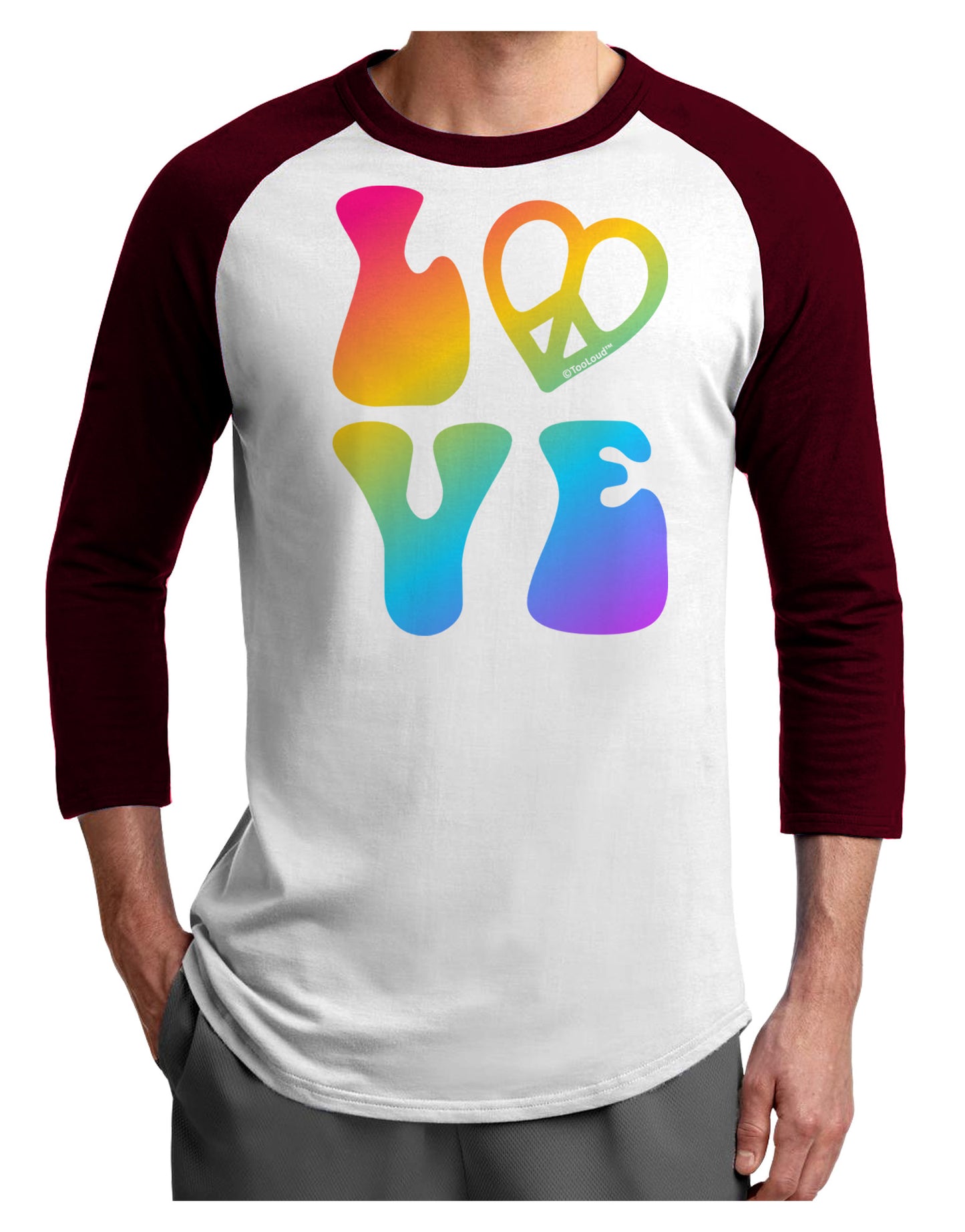 Peace and Love - Peace Heart Love Adult Raglan Shirt-TooLoud-White-Cardinal-X-Small-Davson Sales