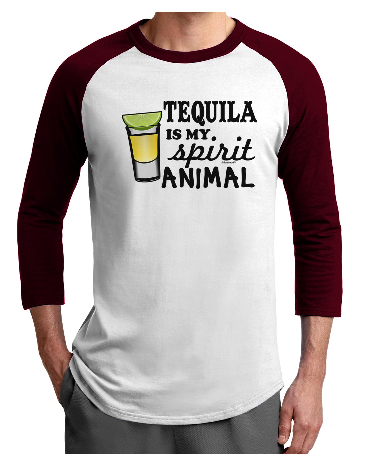Tequila Is My Spirit Animal Adult Raglan Shirt-Raglan Shirt-TooLoud-White-Cardinal-X-Small-Davson Sales