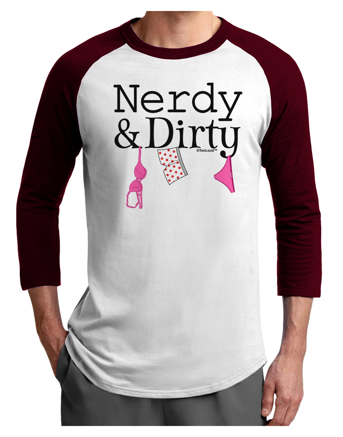 Nerdy and Dirty Adult Raglan Shirt-Raglan Shirt-TooLoud-White-Cardinal-X-Small-Davson Sales