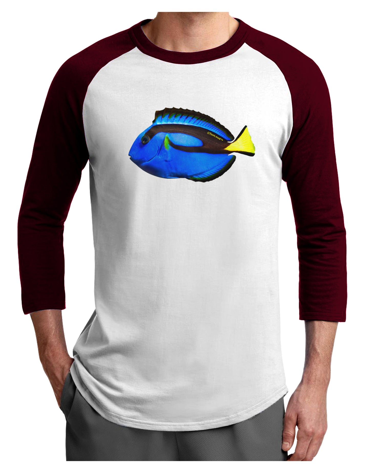 Blue Tang Fish Adult Raglan Shirt-Raglan Shirt-TooLoud-White-Cardinal-X-Small-Davson Sales