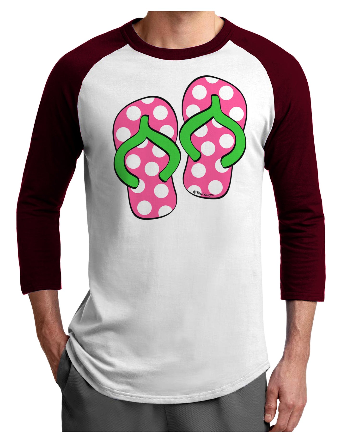 Cute Polka Dot Flip Flops - Pink and Green Adult Raglan Shirt-TooLoud-White-Cardinal-X-Small-Davson Sales