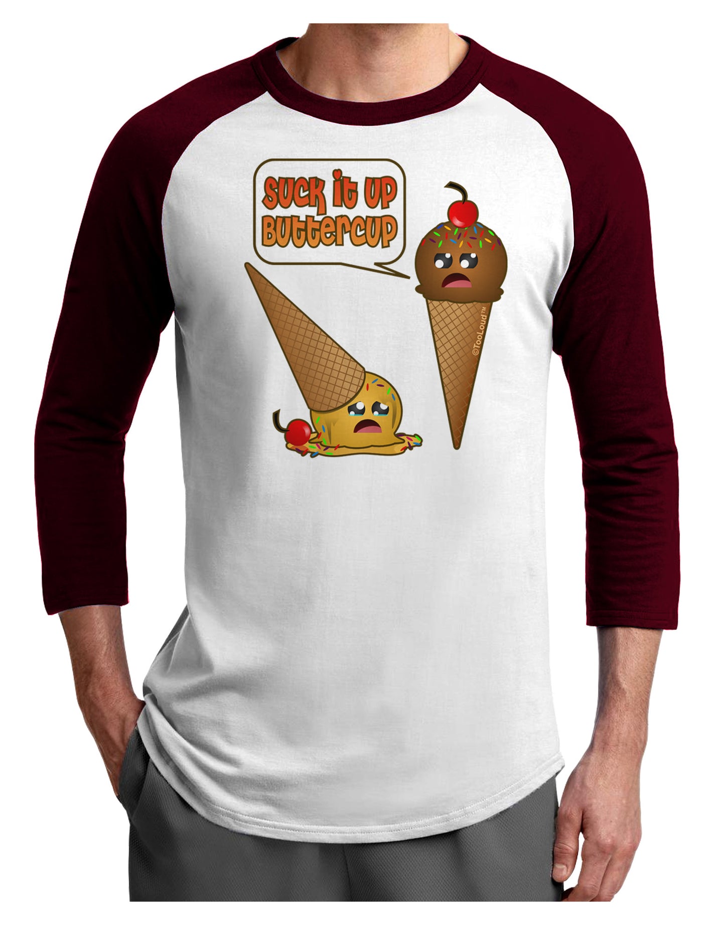 Suck It Up Buttercup Icecream Adult Raglan Shirt-Raglan Shirt-TooLoud-White-Cardinal-X-Small-Davson Sales