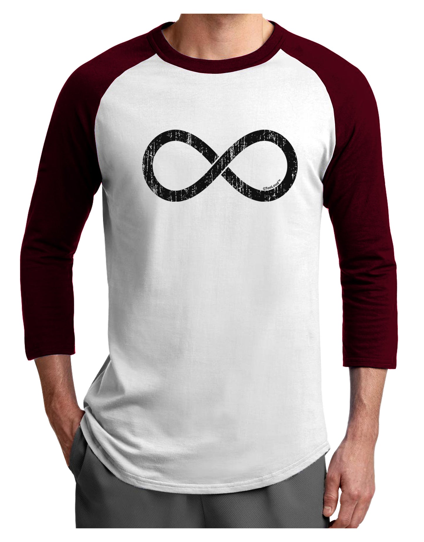 Distressed Infinity Adult Raglan Shirt-TooLoud-White-Cardinal-X-Small-Davson Sales