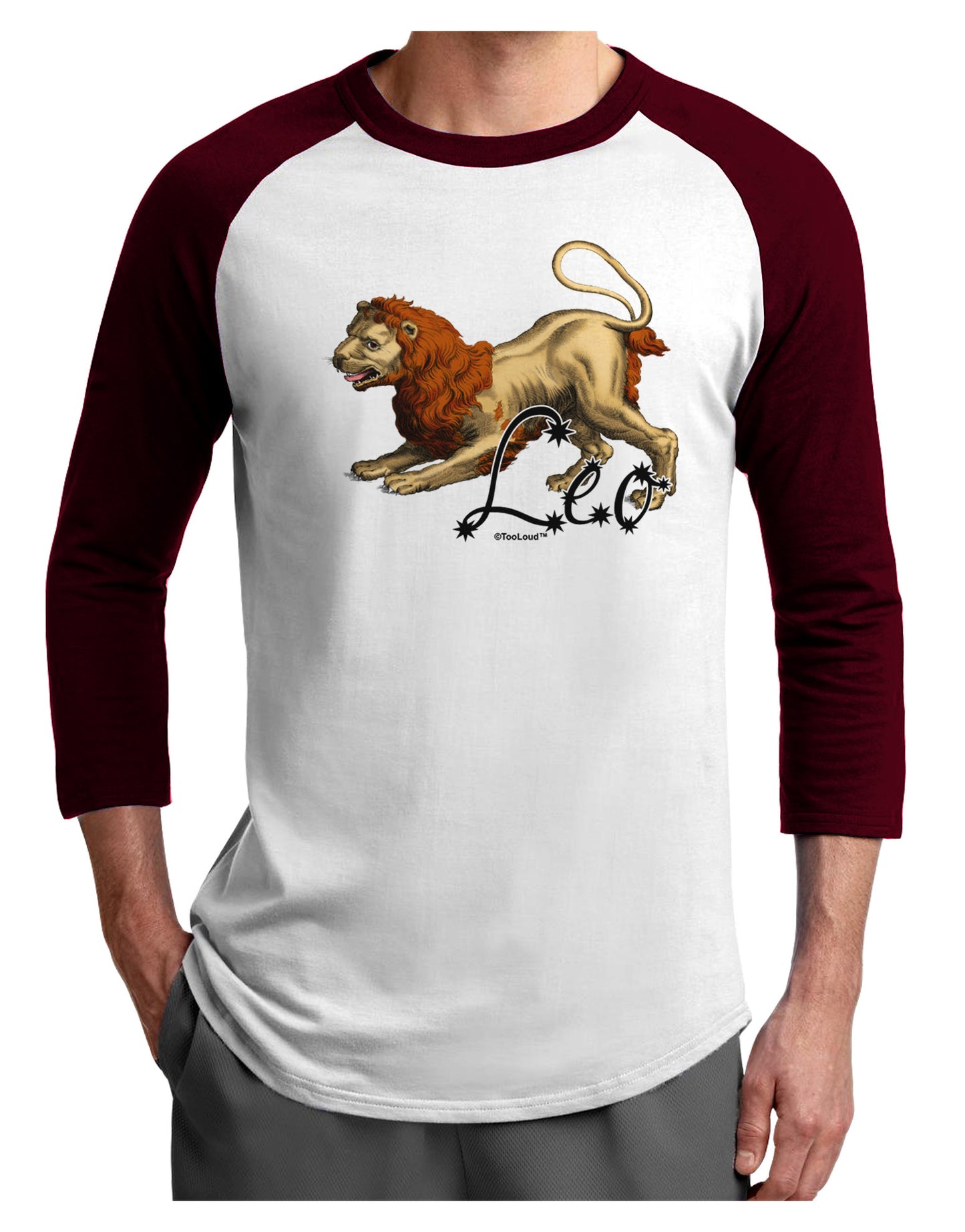 Leo Color Illustration Adult Raglan Shirt-TooLoud-White-Cardinal-X-Small-Davson Sales