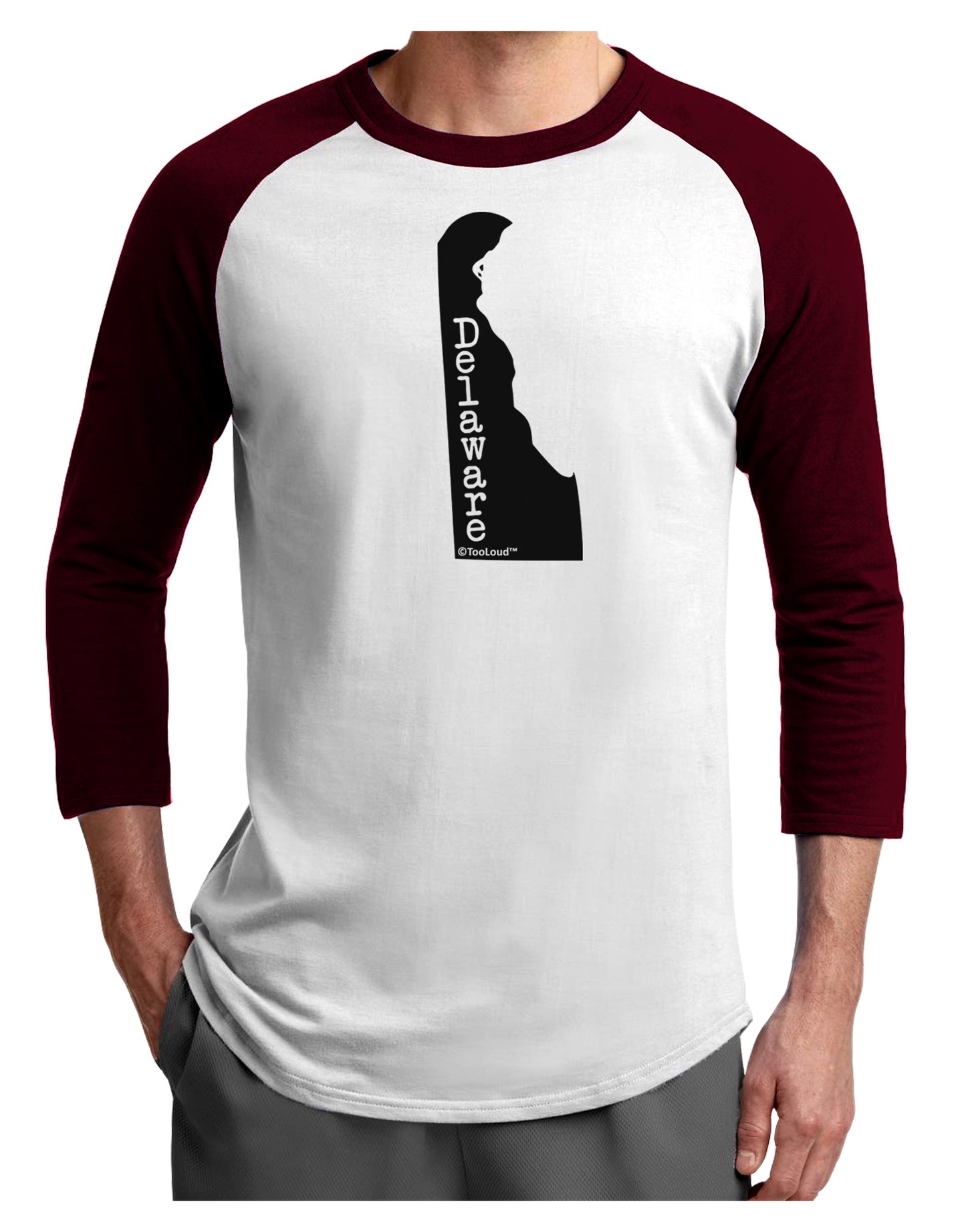 Delaware - United States Shape Adult Raglan Shirt by TooLoud-TooLoud-White-Cardinal-X-Small-Davson Sales