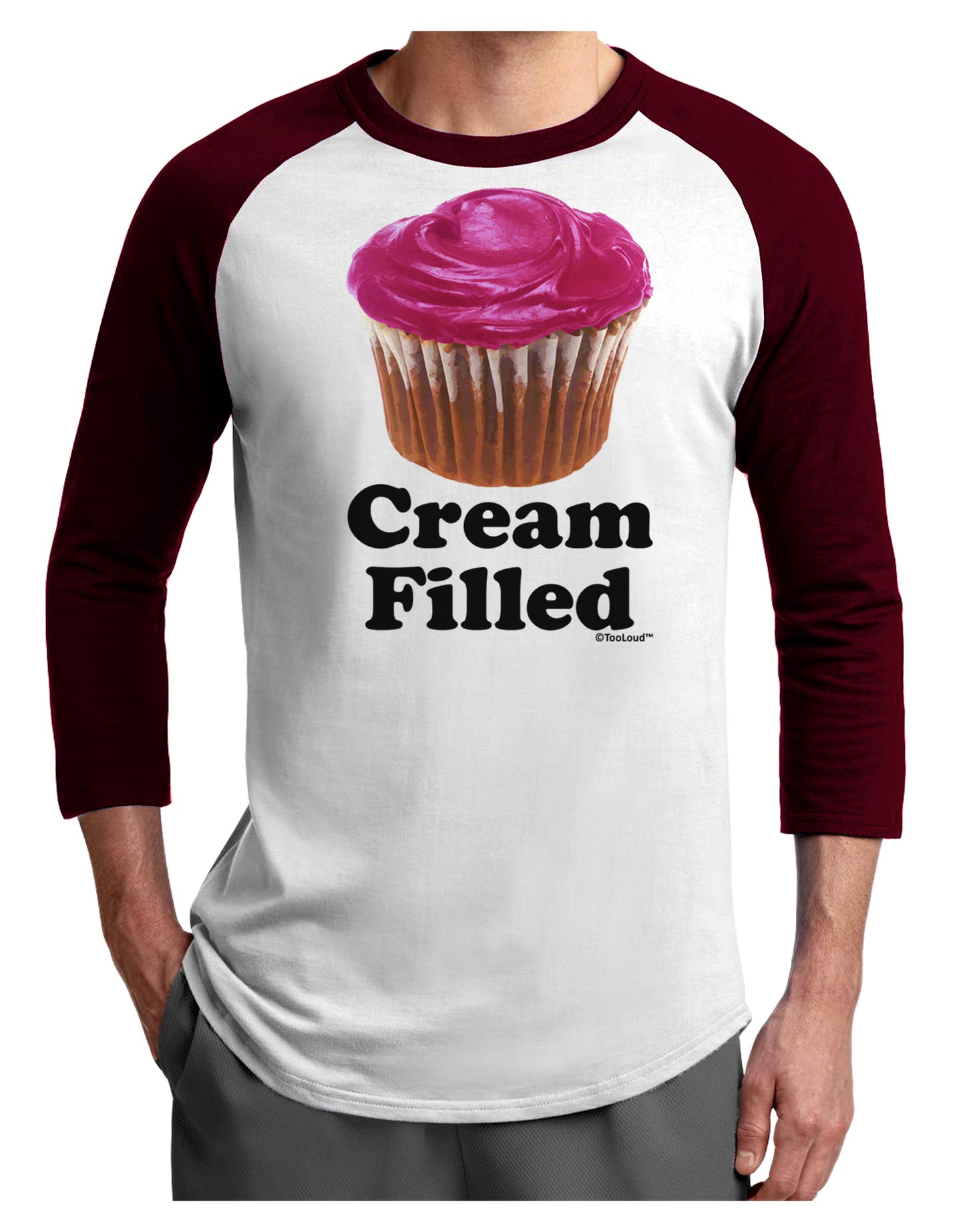 Cream Filled Pink Cupcake Design Adult Raglan Shirt by TooLoud-TooLoud-White-Cardinal-X-Small-Davson Sales