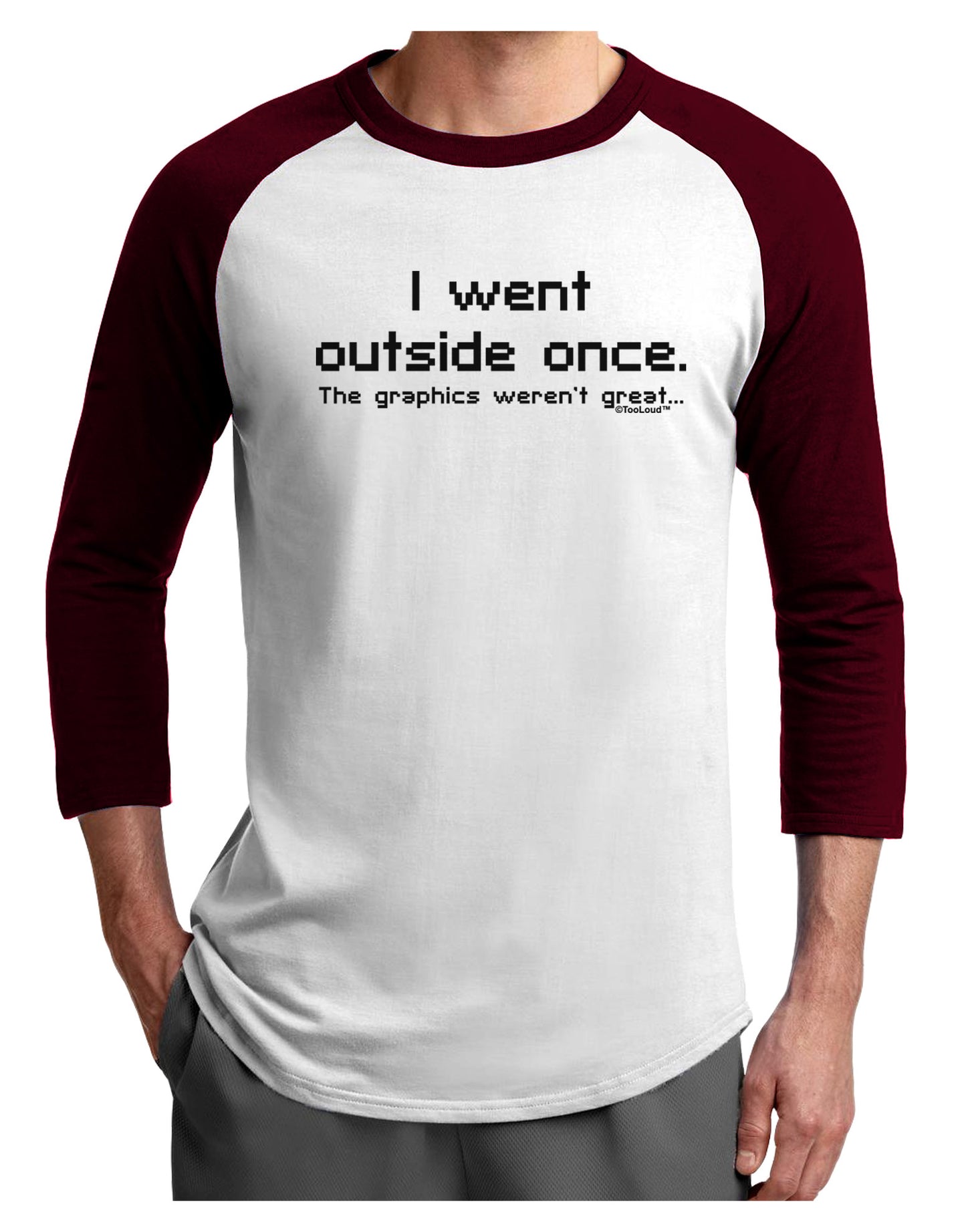 I Went Outside Once Text Adult Raglan Shirt-TooLoud-White-Cardinal-X-Small-Davson Sales