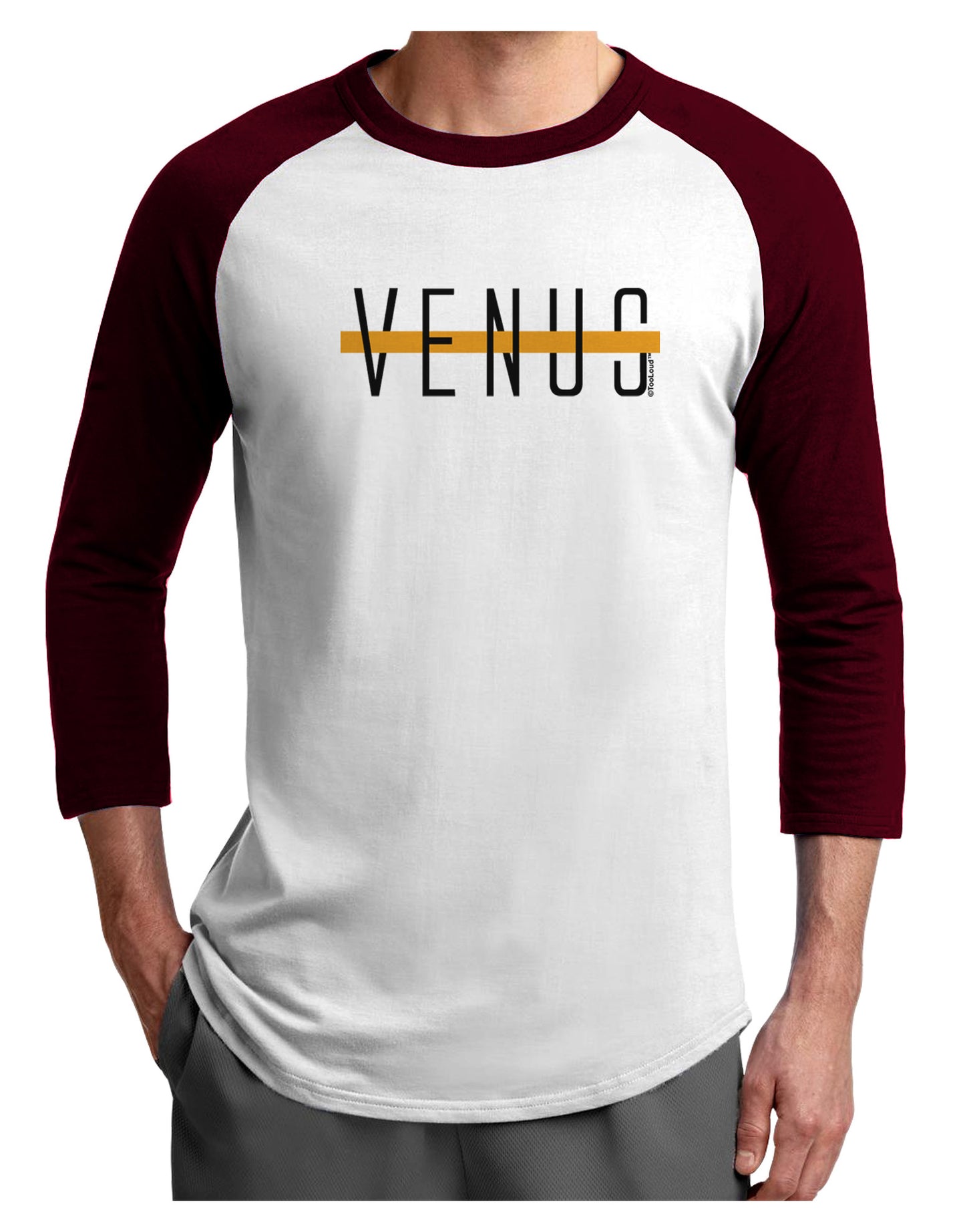 Planet Venus Text Only Adult Raglan Shirt-Raglan Shirt-TooLoud-White-Cardinal-X-Small-Davson Sales
