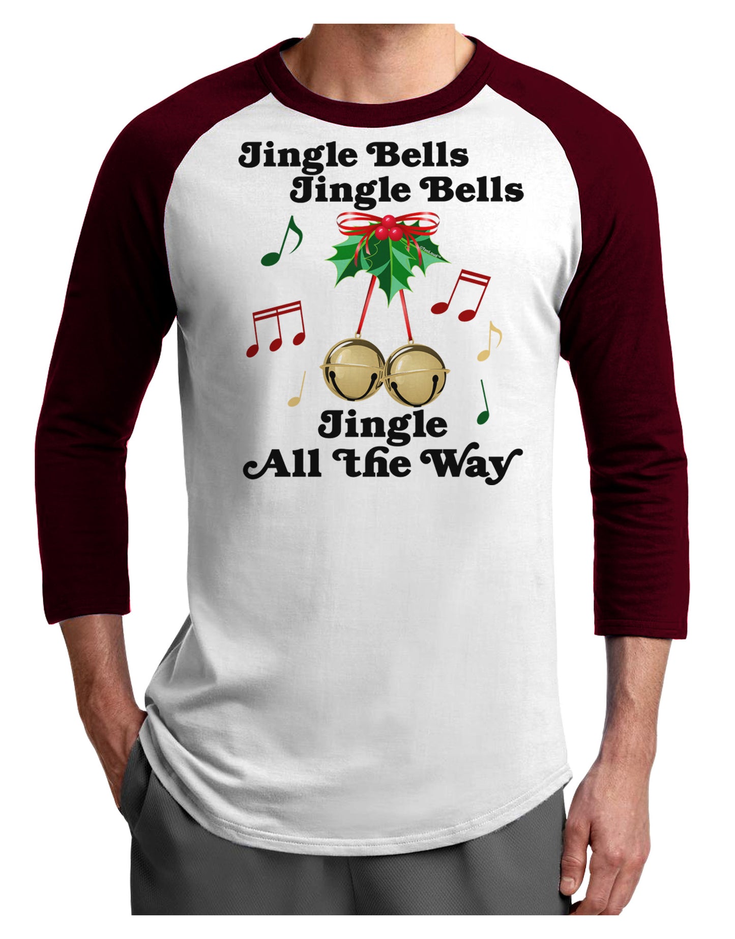Jingle Bells All the way Adult Raglan Shirt-Raglan Shirt-TooLoud-White-Cardinal-X-Small-Davson Sales